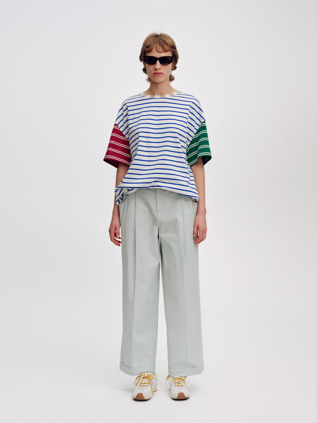 Striped Collar Color Block T-Shirt - 2