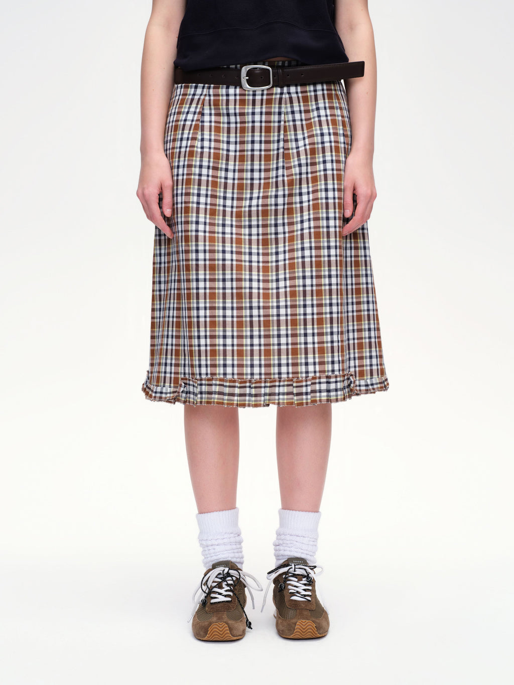 Ruffled Hem Plaid Skirt - 1