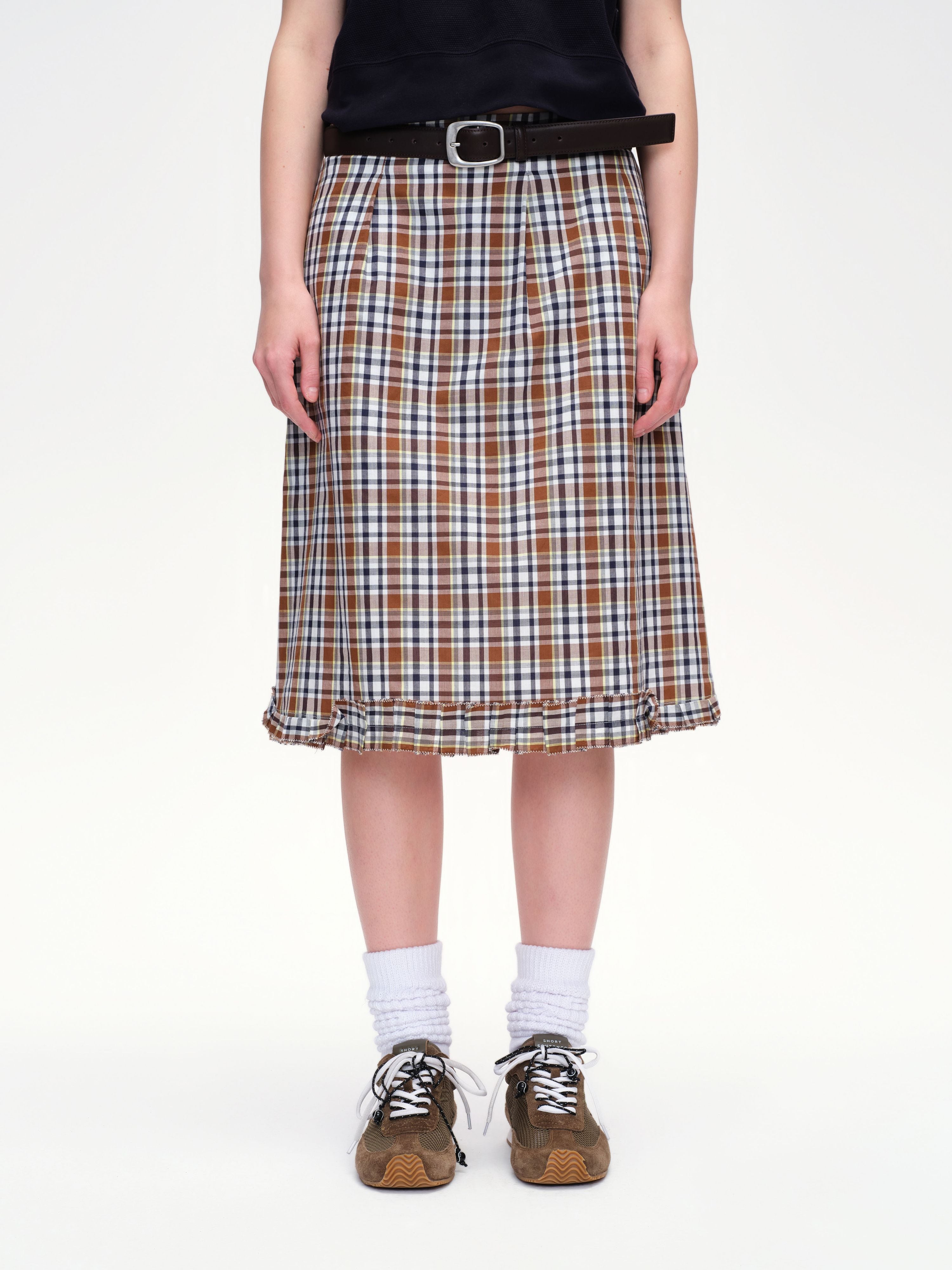 Ruffled Hem Plaid Skirt - 1