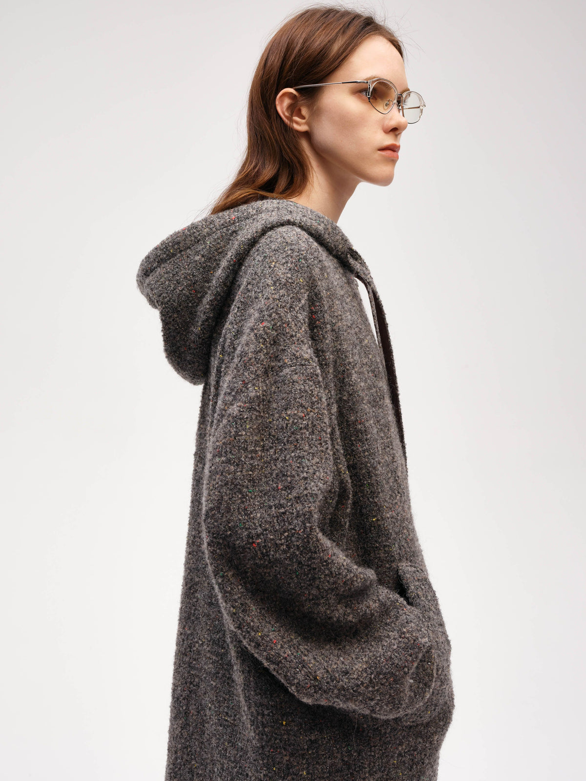 Oversized Tweed Hooded Heather Jacket - 5