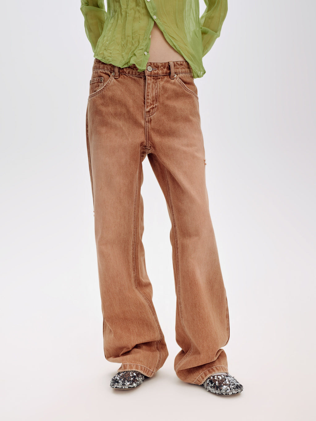 Distressed Washed Low-Rise Bootcut Jeans - 1