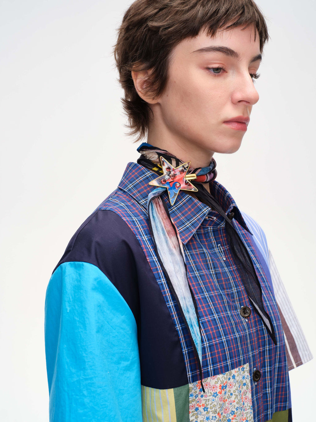 Color-blocked Short-sleeve Shirtdress - 1