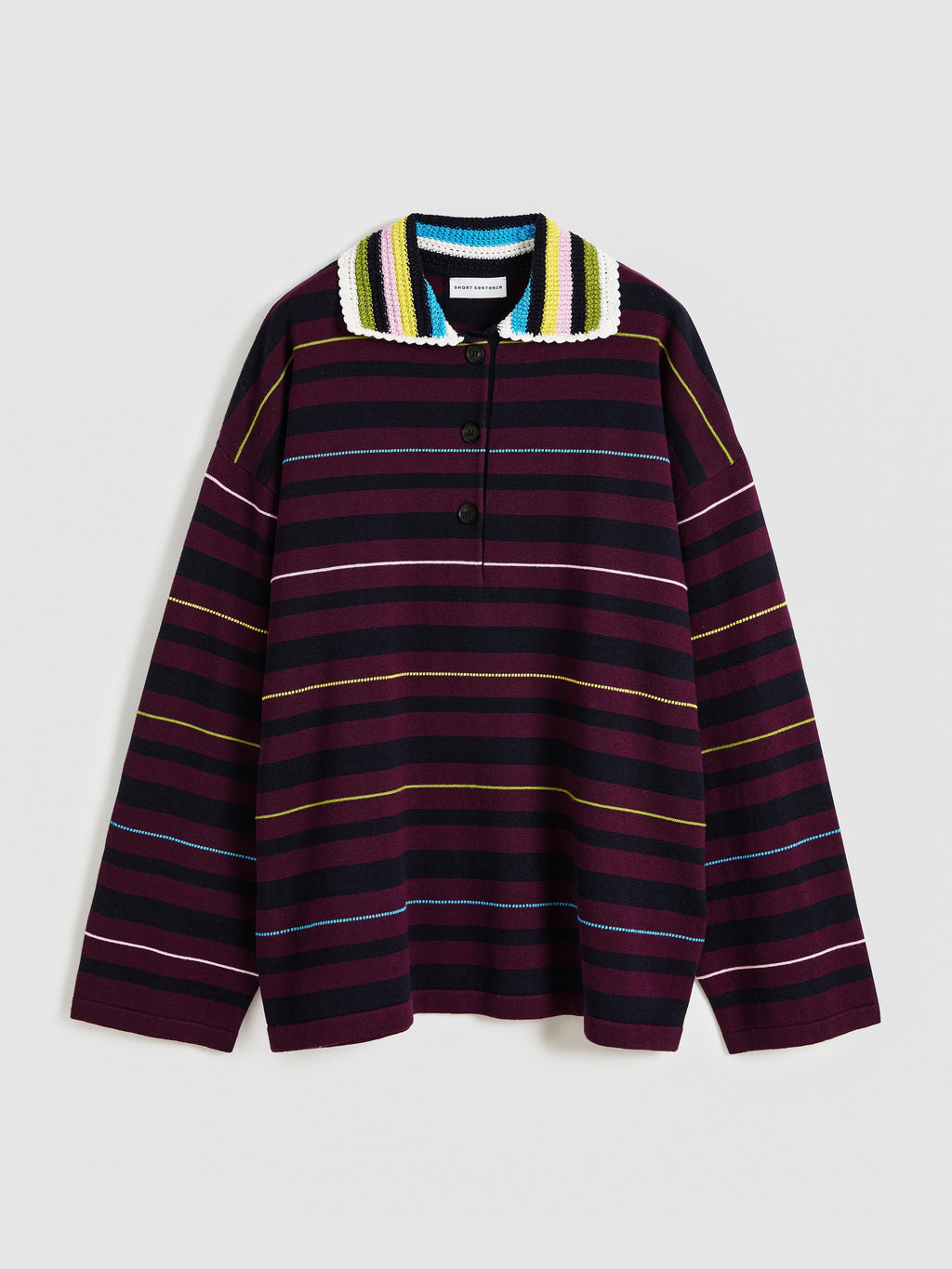 Long Sleeve Striped Polo Sweater - 6