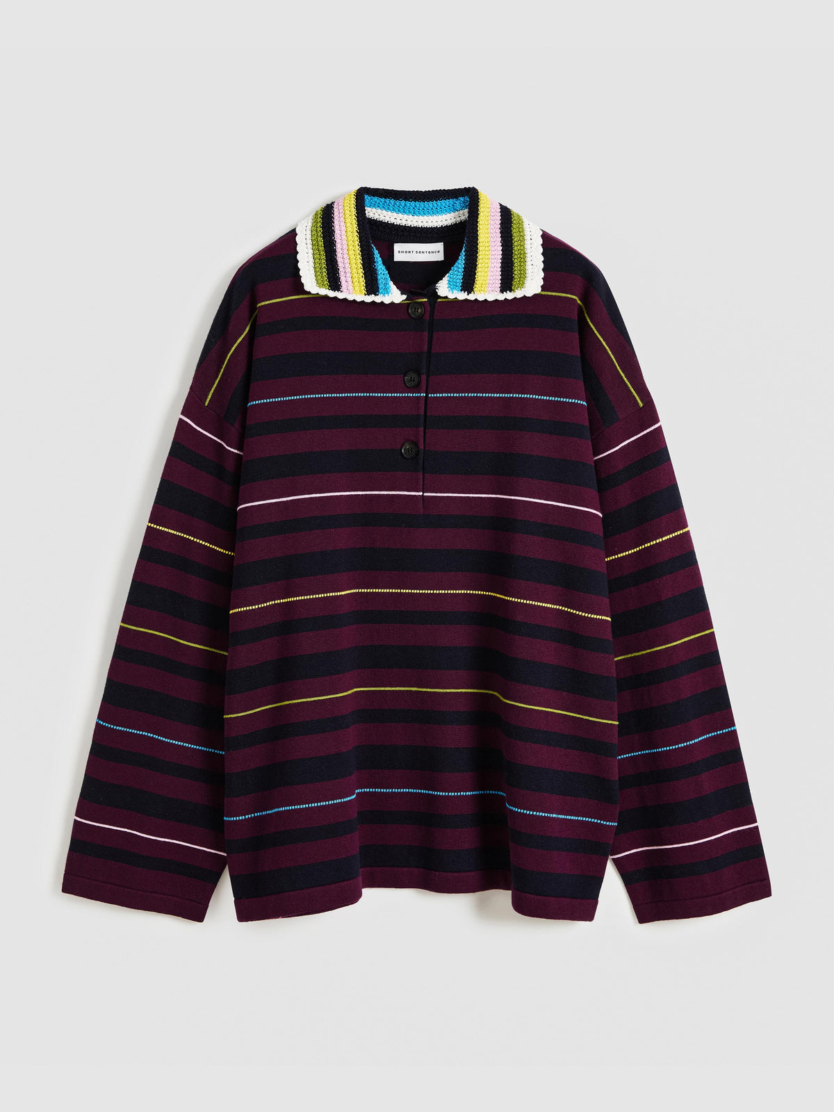 Long Sleeve Striped Polo Sweater - 6