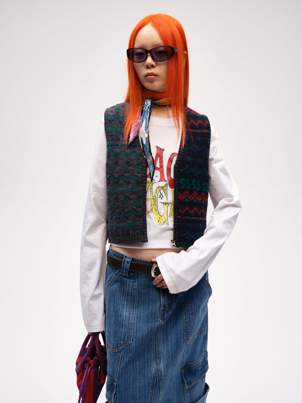 Fair Isle Short Zipper Vest - 4