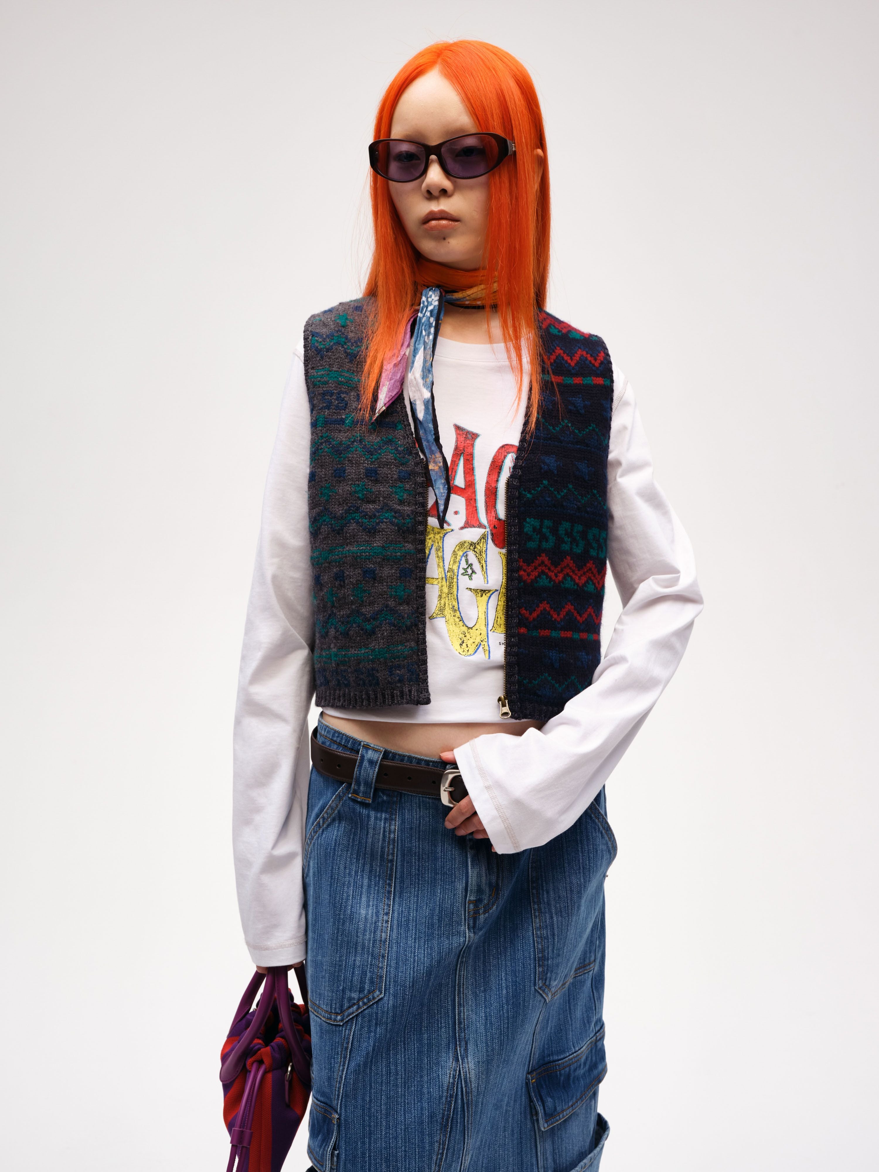 Fair Isle Short Zipper Vest - 4