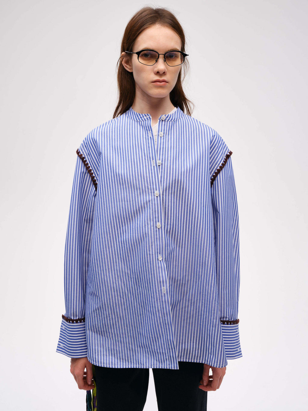 Collarless Shell Embroidered Shirt - 1