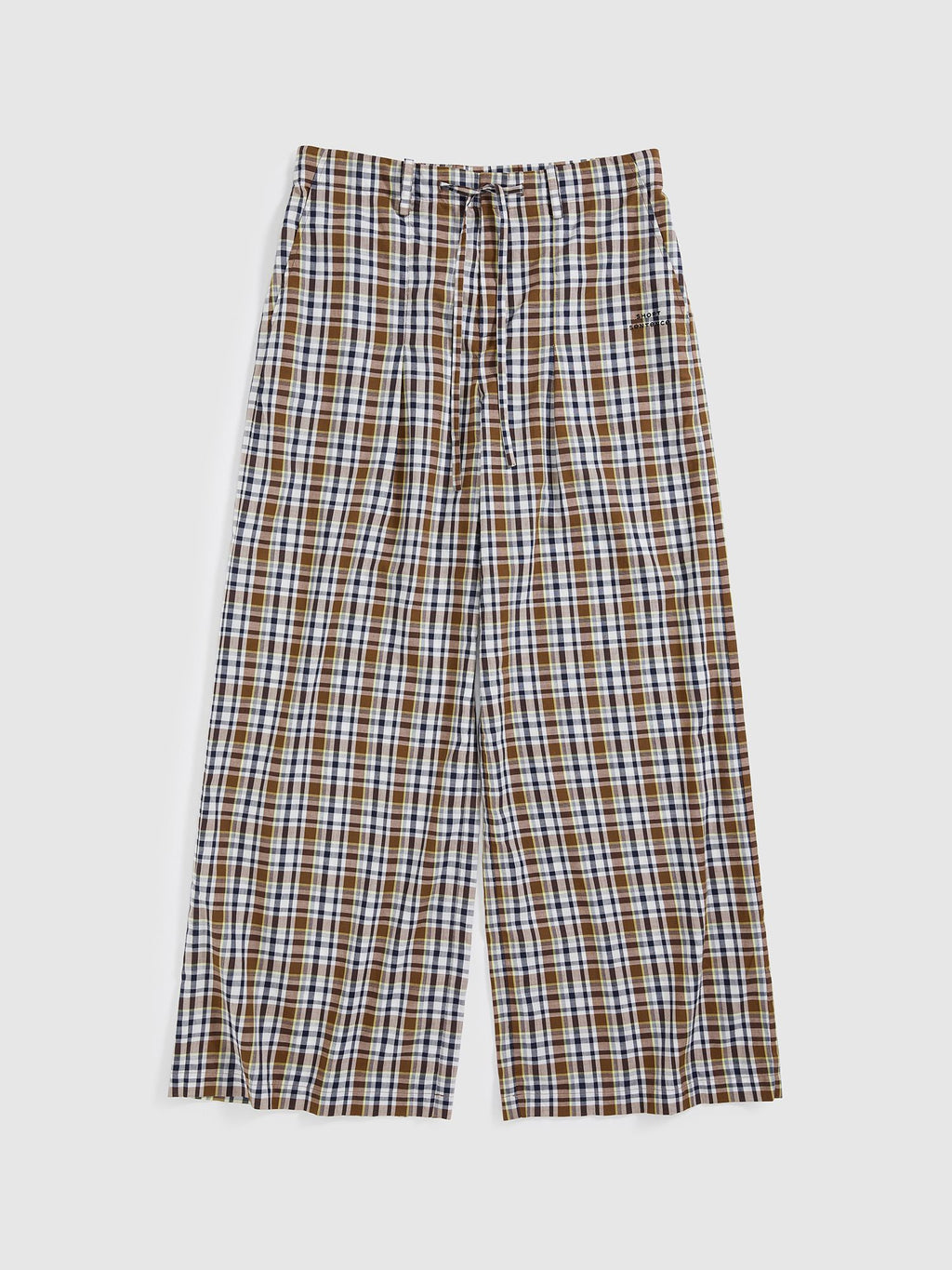 Drawstring Plaid Wide-Leg Trousers - 7