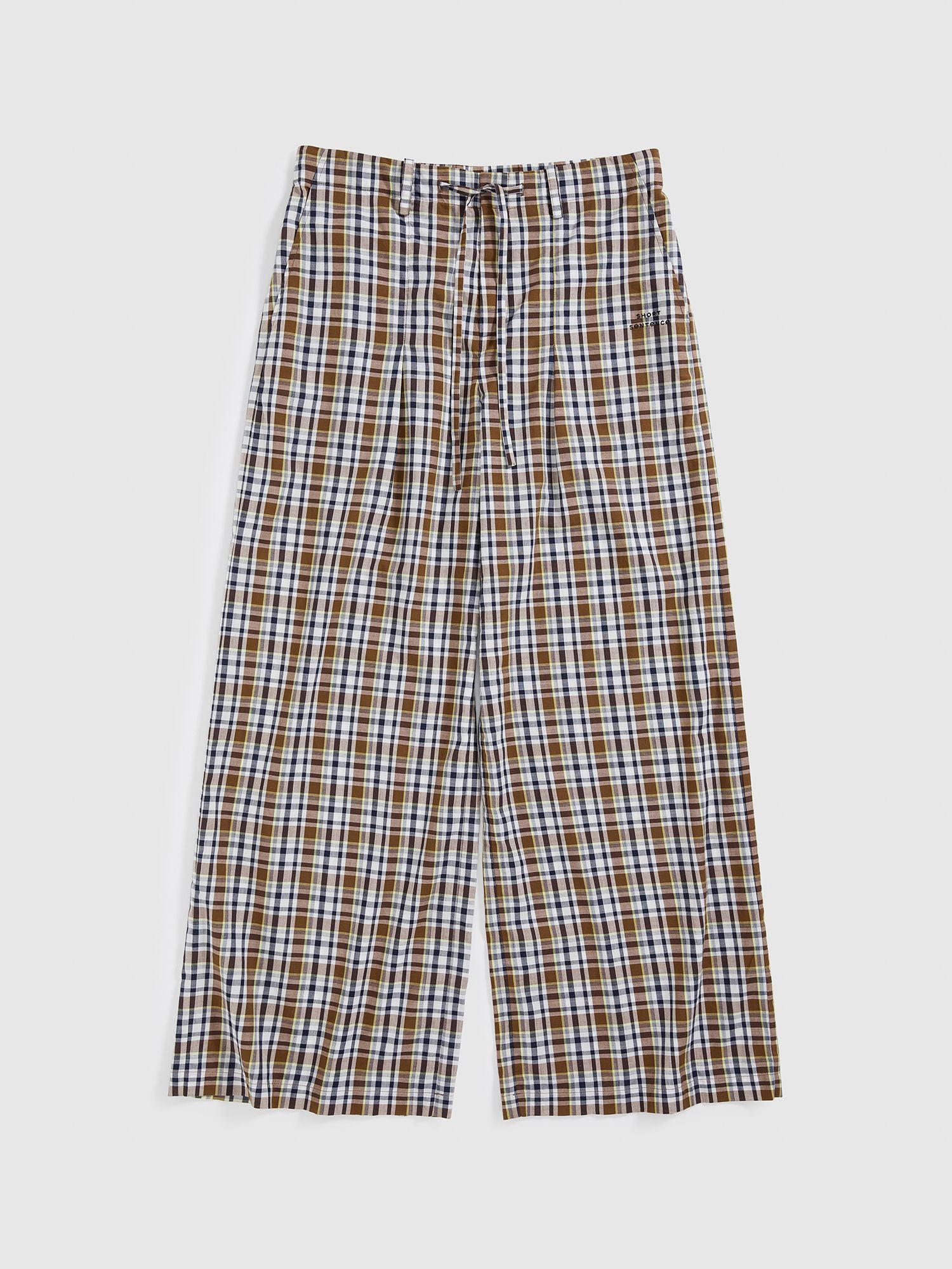 Drawstring Plaid Wide-Leg Trousers - 7