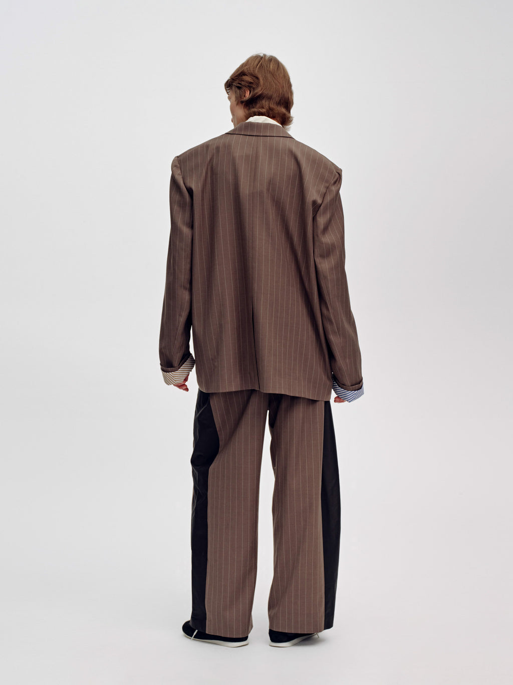 Oversized Blazer with Striped Sleeves - 3
