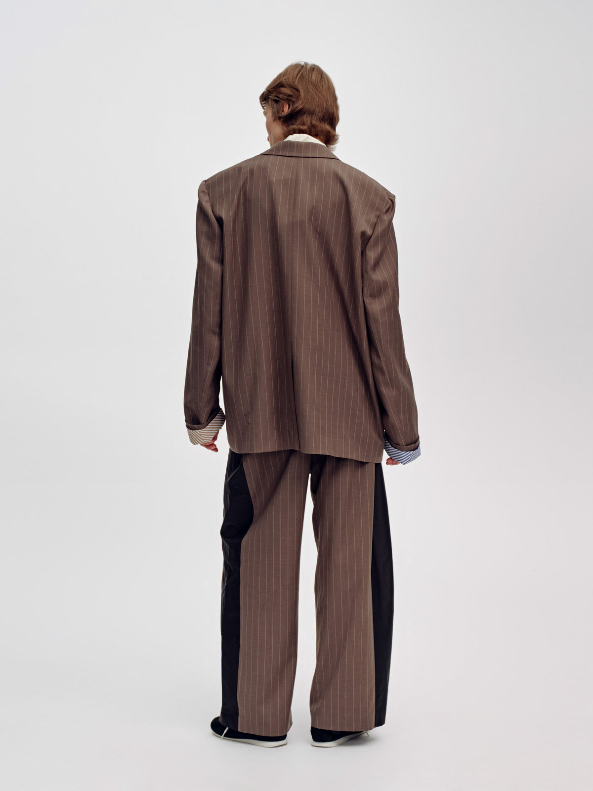 Oversized Blazer with Striped Sleeves - 3