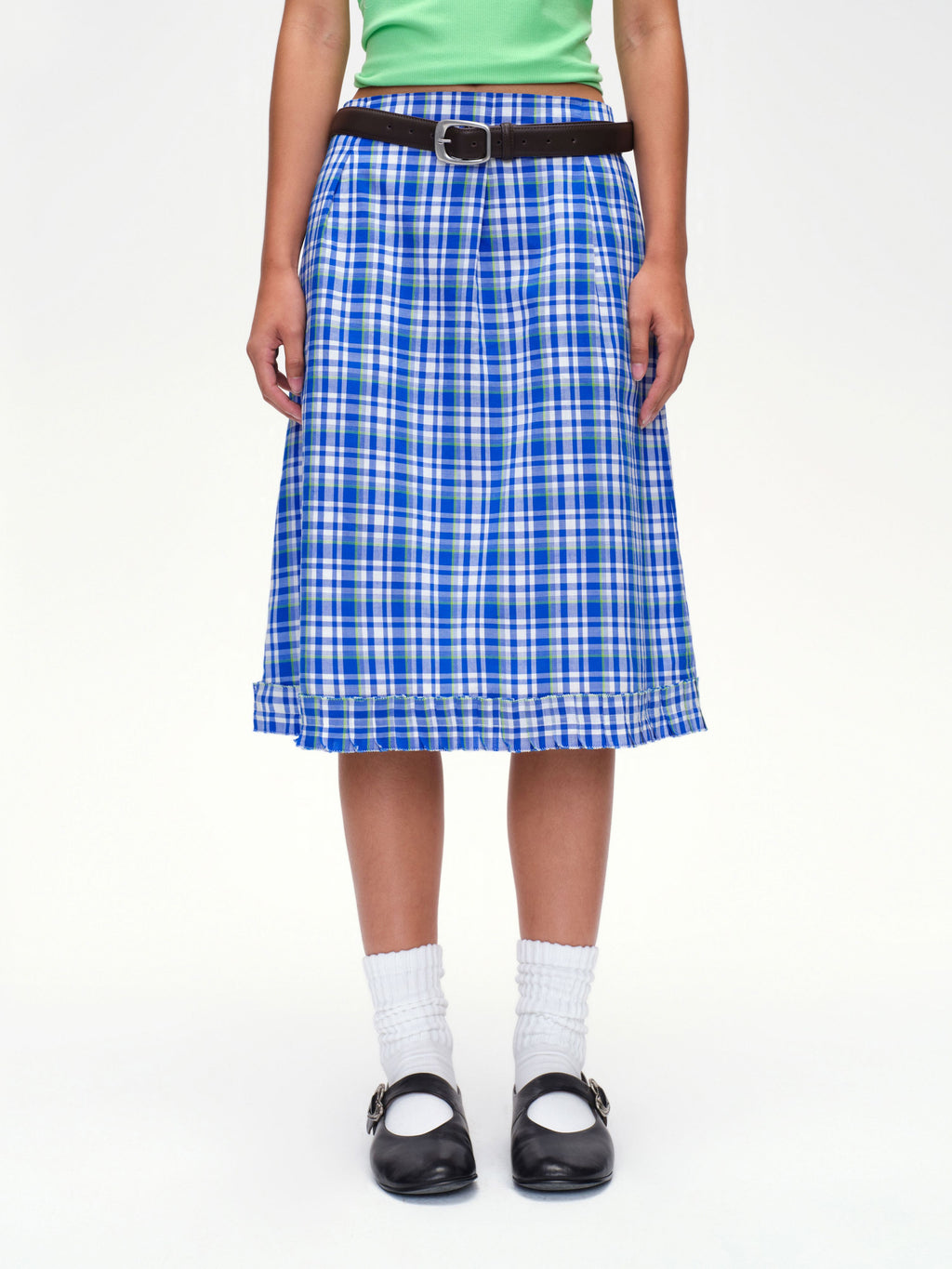 Ruffled Hem Plaid Skirt - 1