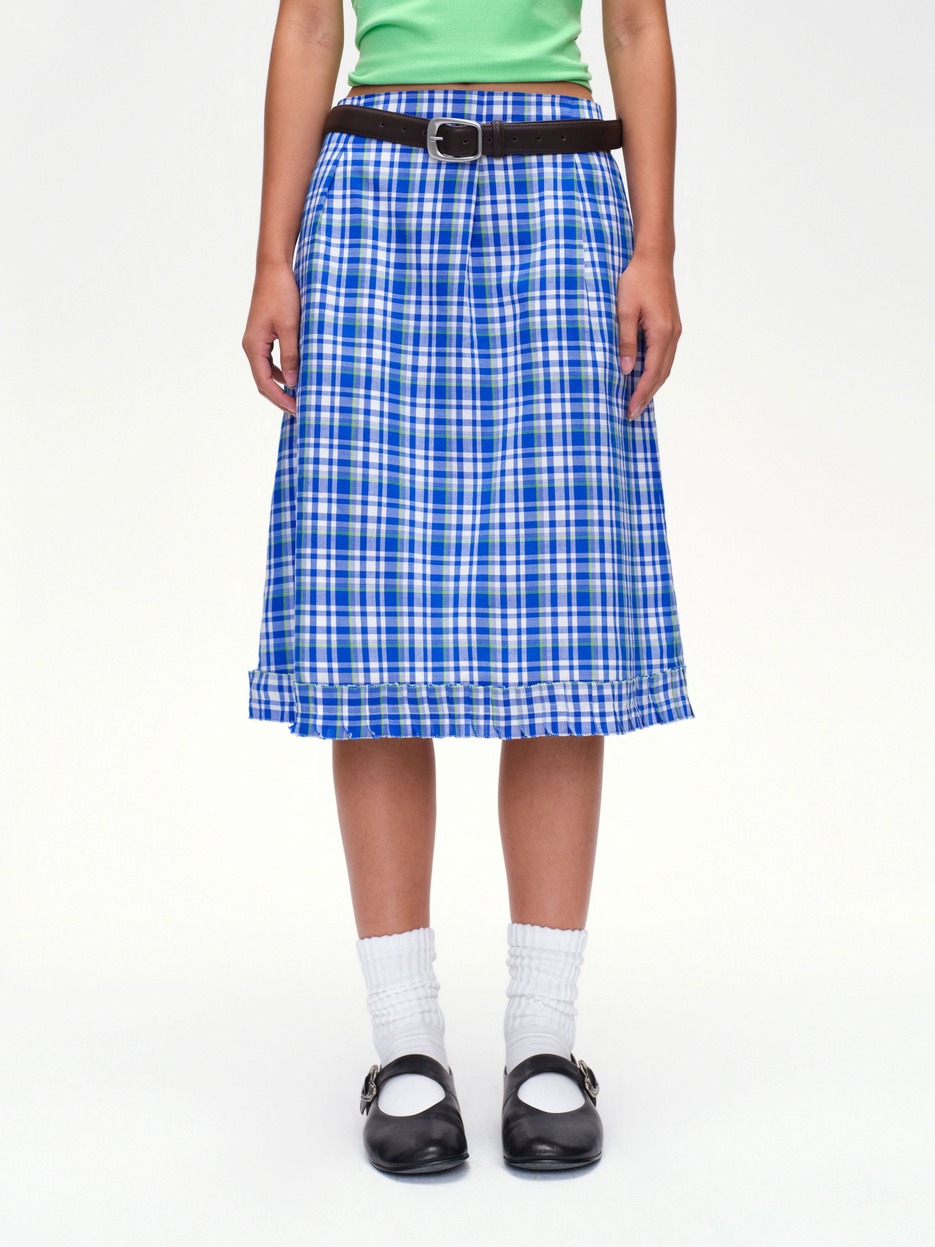 Ruffled Hem Plaid Skirt - 1
