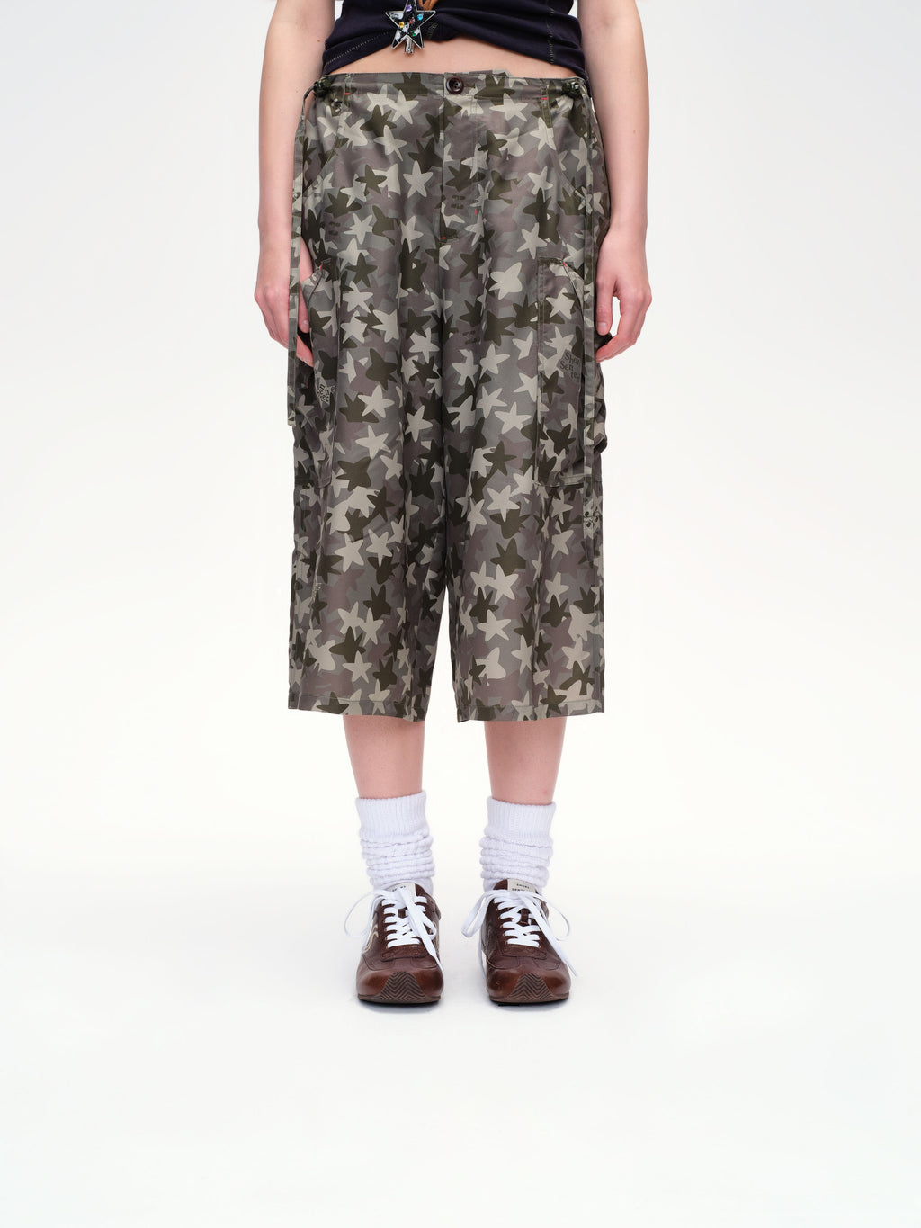 Silk Camouflage Wide-Leg Cropped Trousers - 1