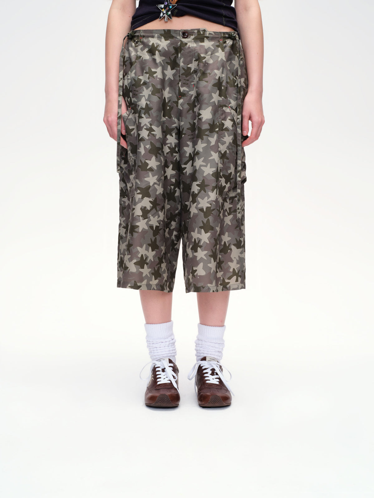 Silk Camouflage Wide-Leg Cropped Trousers - 1