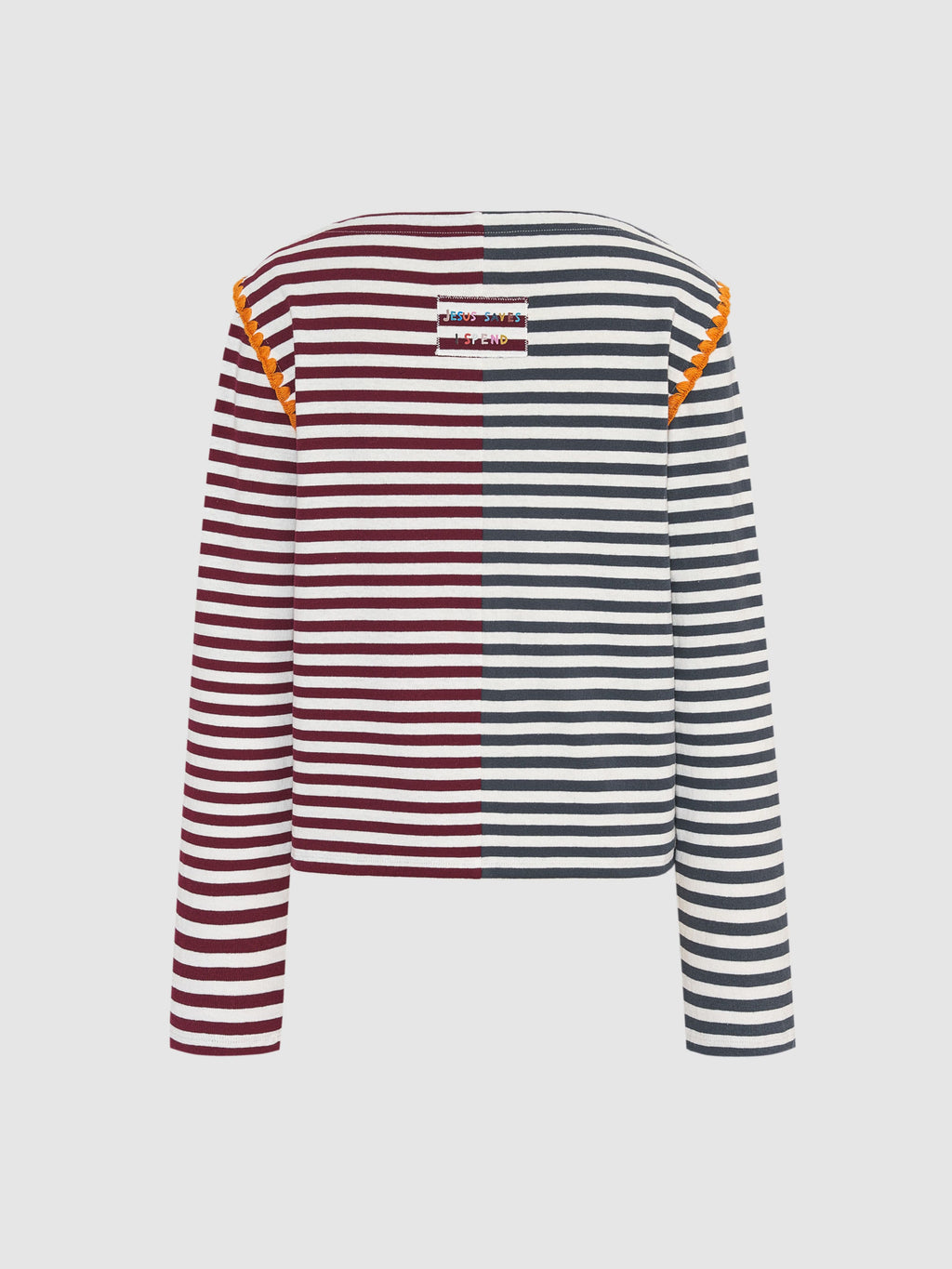 Color Block Striped Shell Embroidered T-shirt - 6