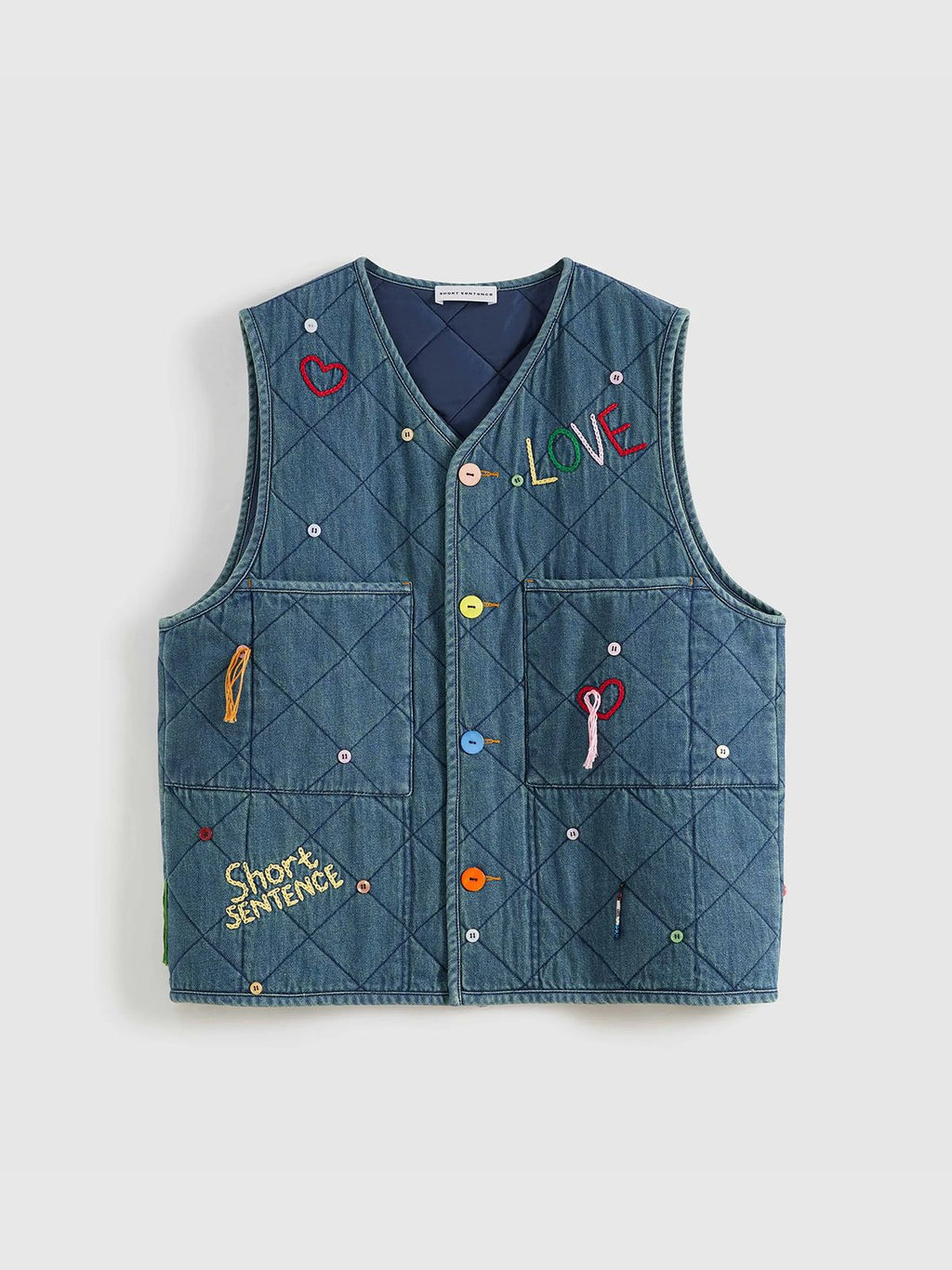 Colorful Decorations Denim Quilted Vest - 6