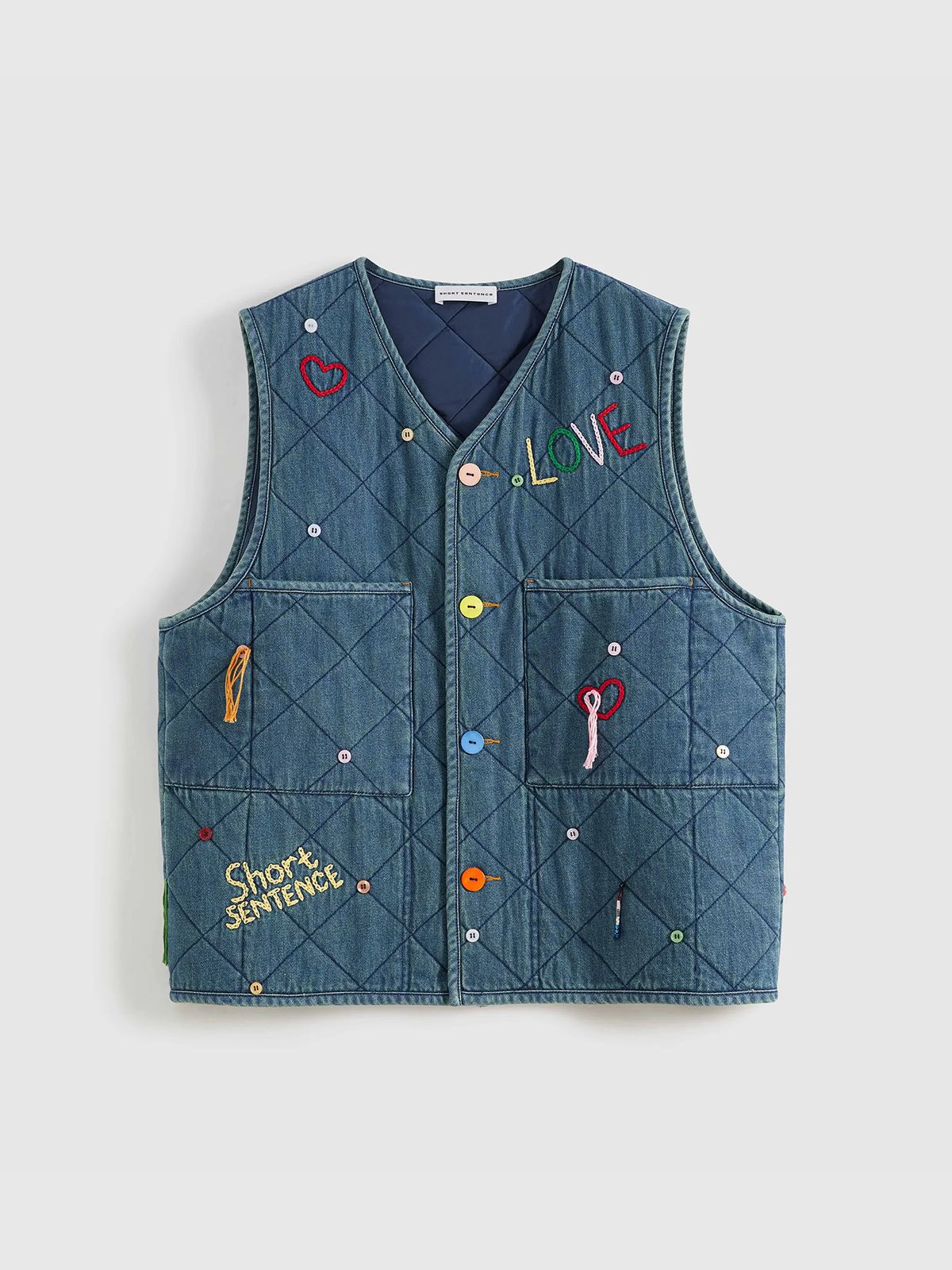 Colorful Decorations Denim Quilted Vest - 6