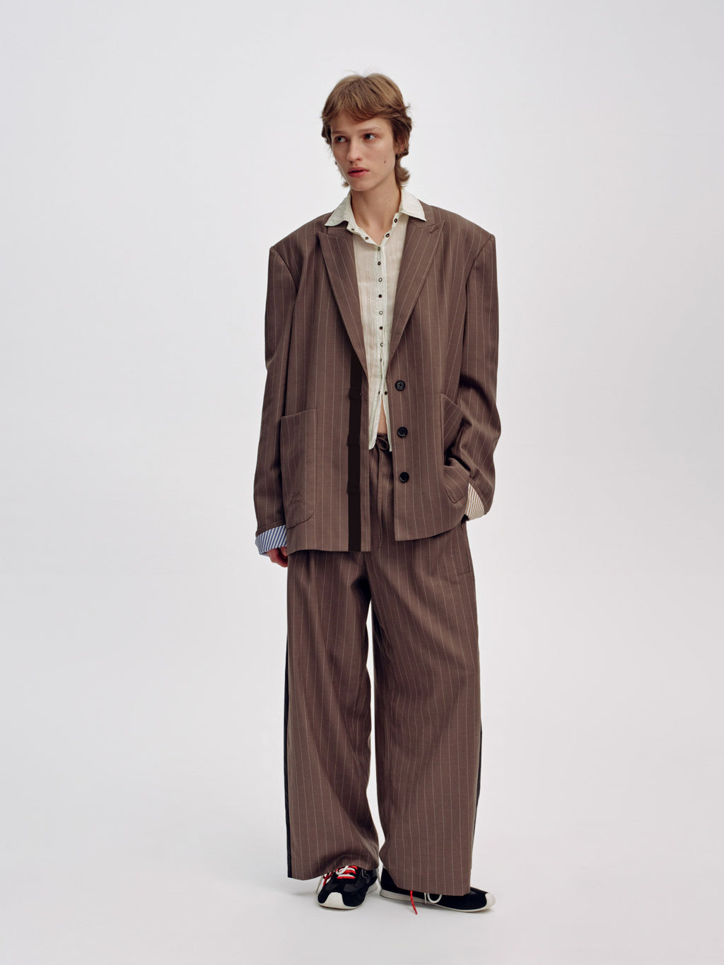 Oversized Blazer with Striped Sleeves - 2