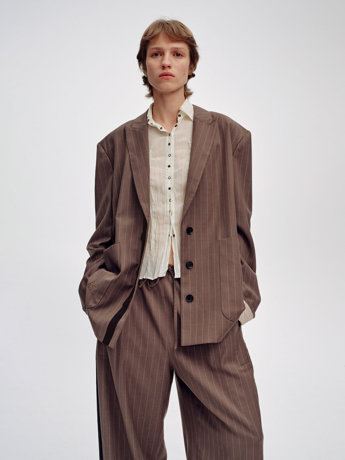 Oversized Blazer with Striped Sleeves - 1