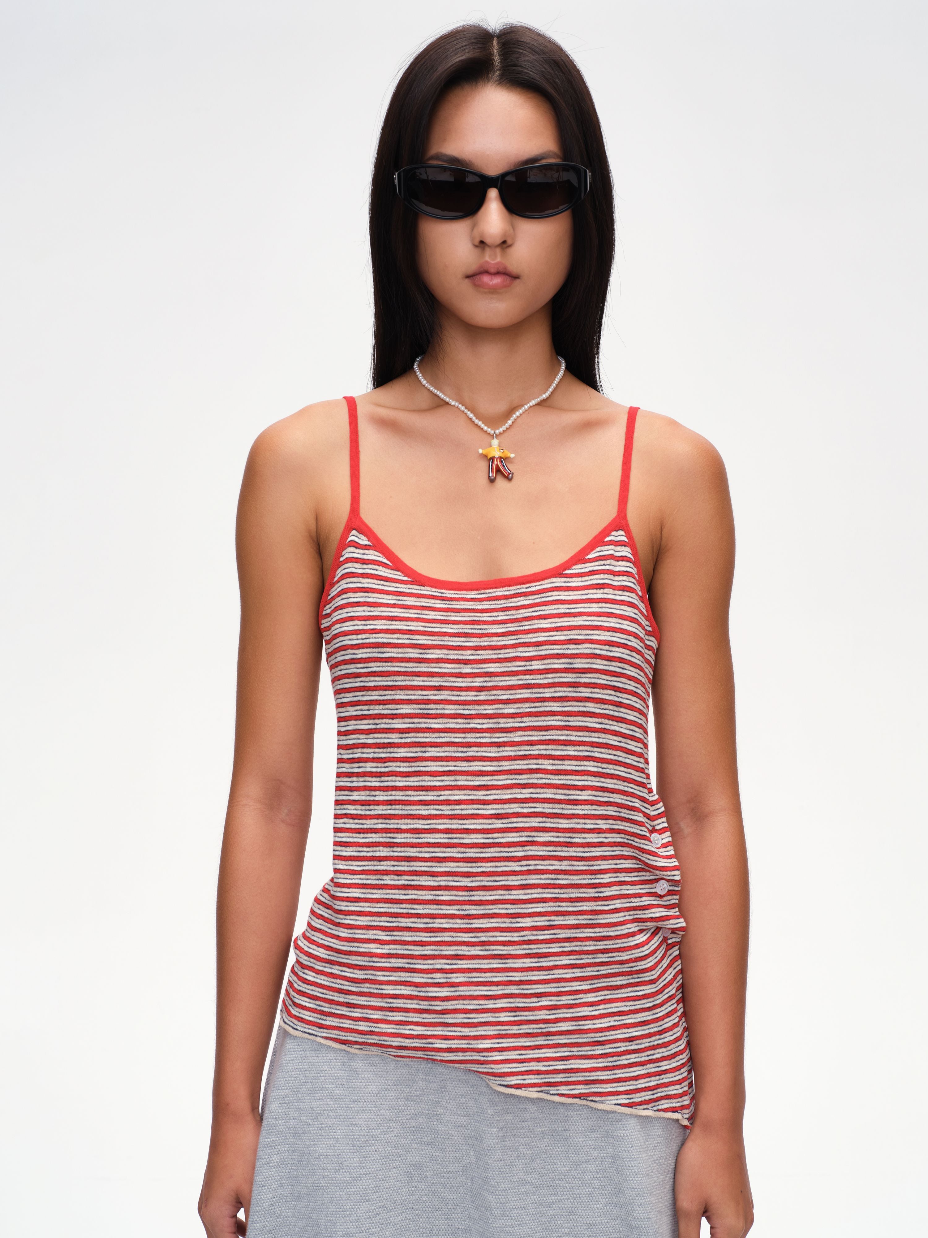 Side Placket Pinstripe Knit Vest - 1