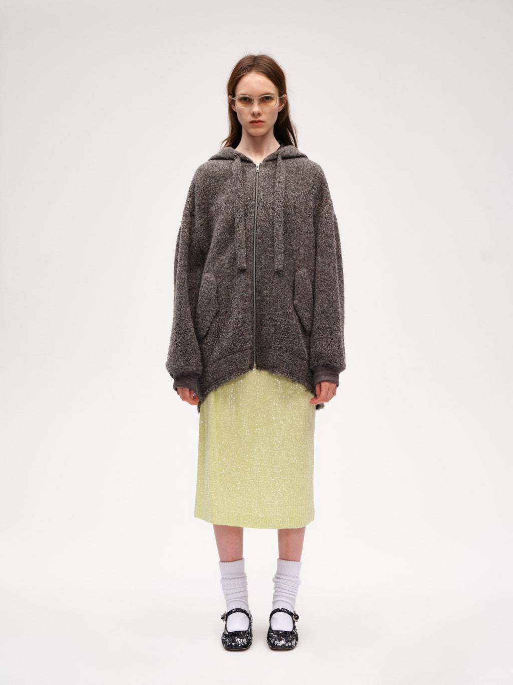 Oversized Tweed Hooded Heather Jacket - 2