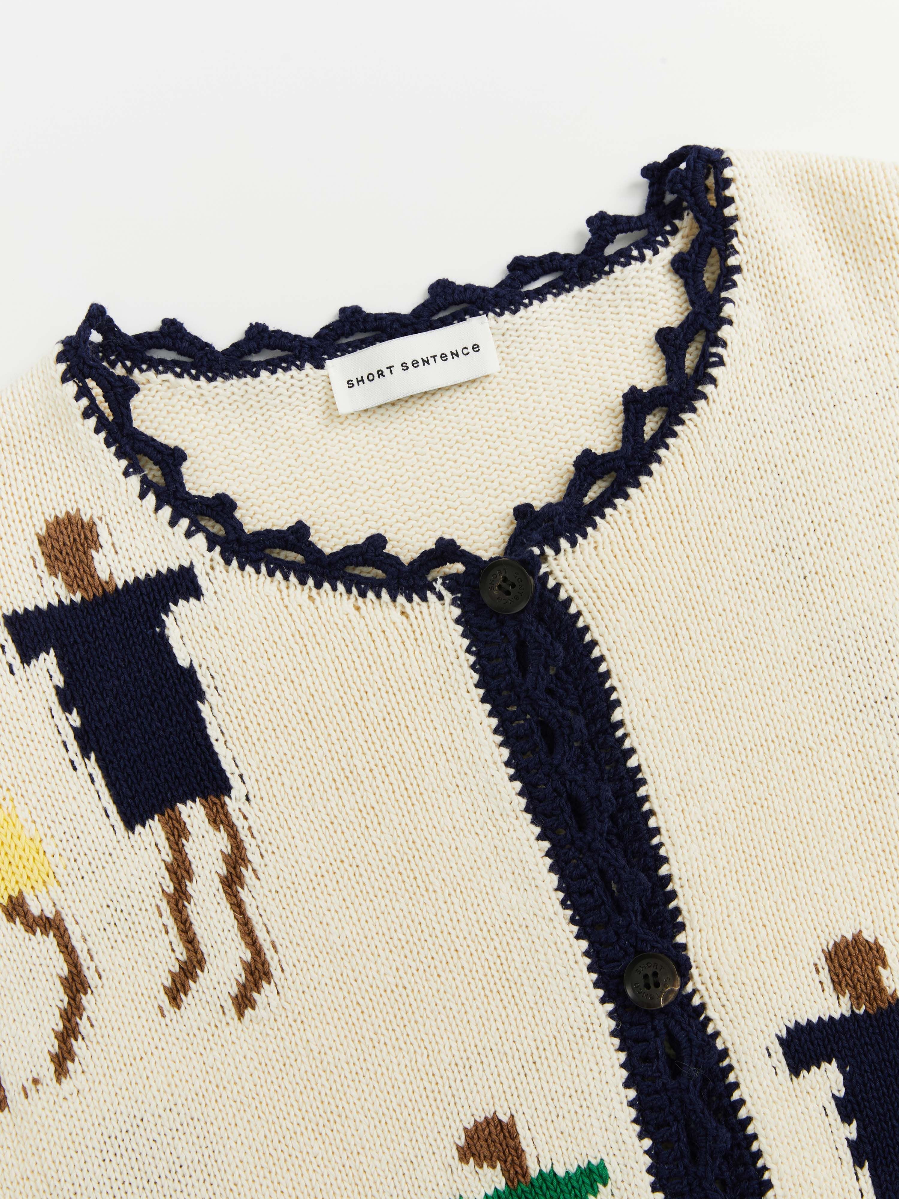 Loose Jacquard Crew Neck Cardigan - 7