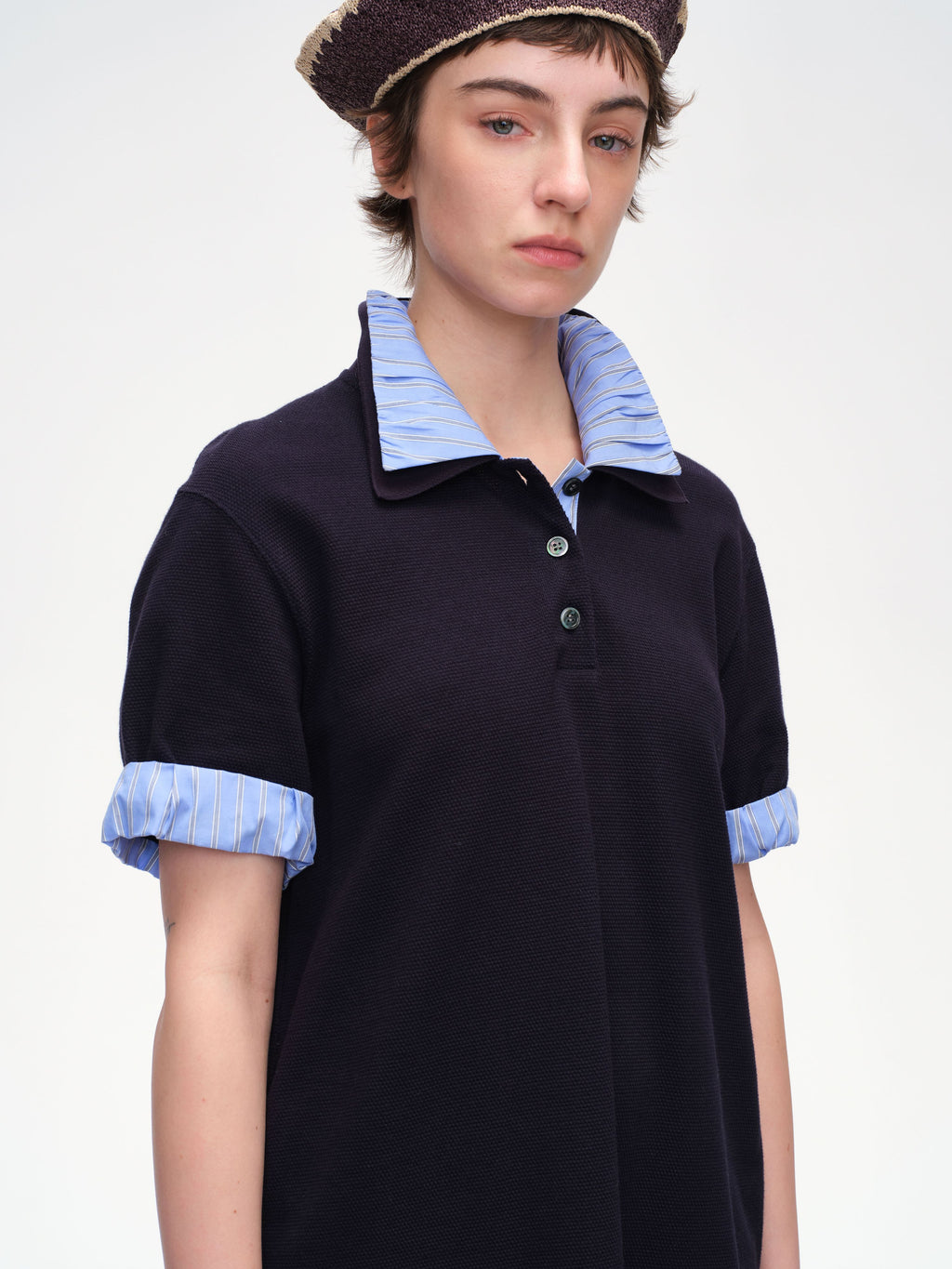 Patchwork Pleated Polo Minidress - 1