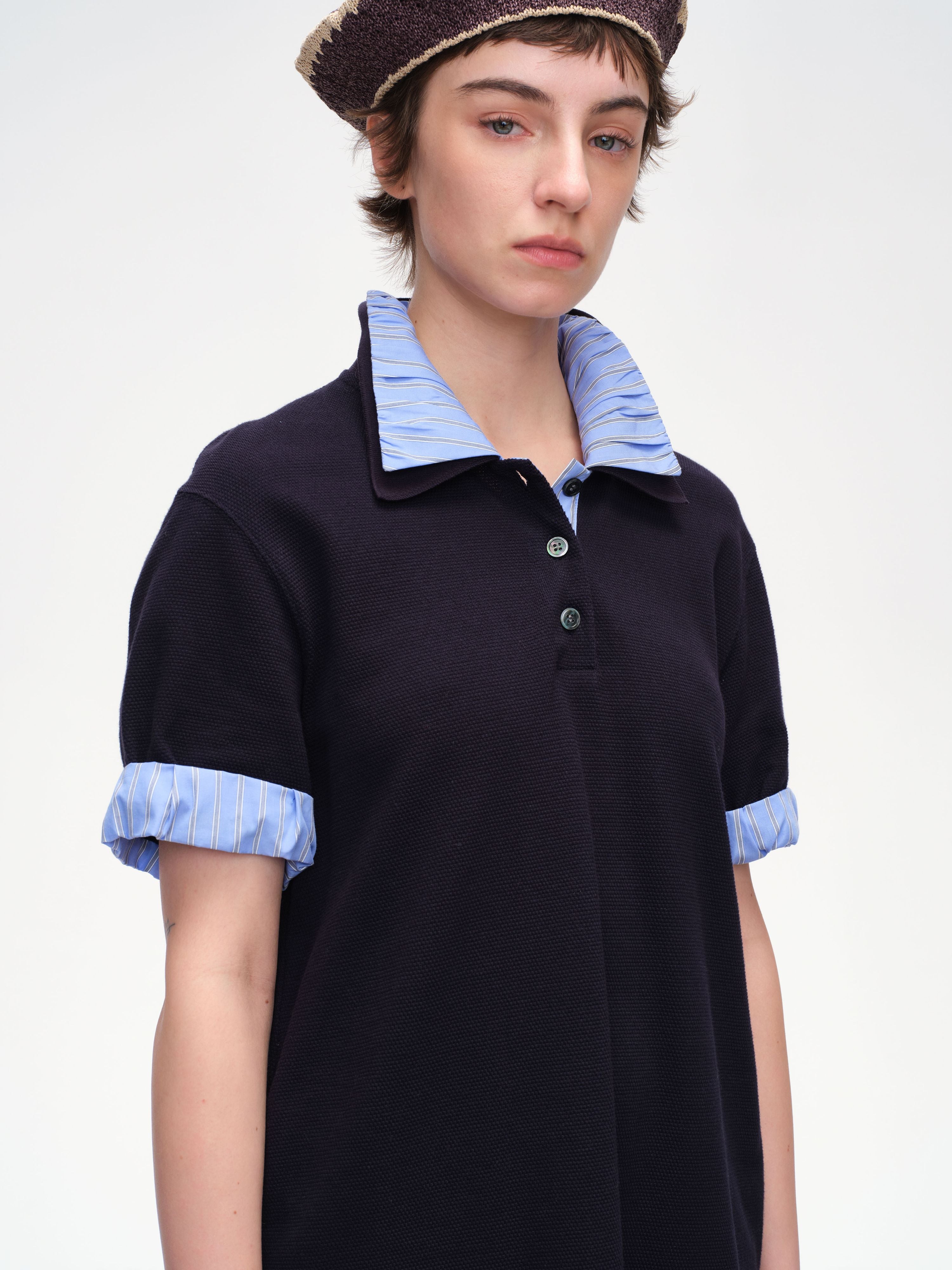 Patchwork Pleated Polo Minidress - 1