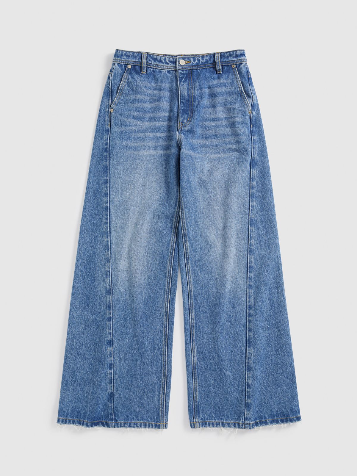 Diagonal Seam High-Waist Wide-Leg Jeans - 7