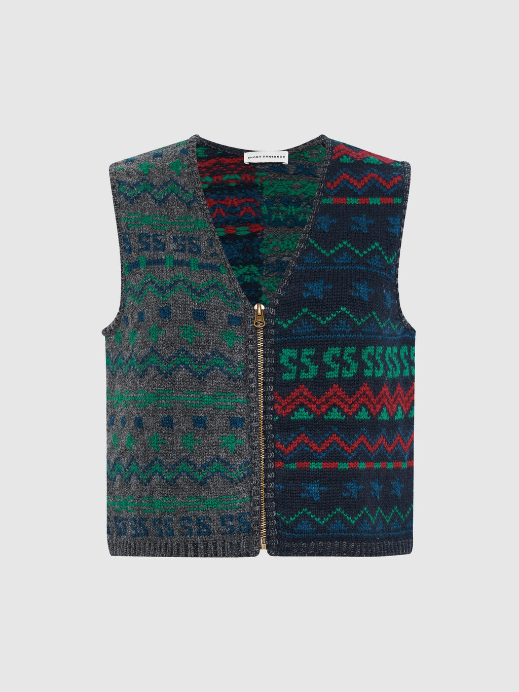 Fair Isle Short Zipper Vest - 5