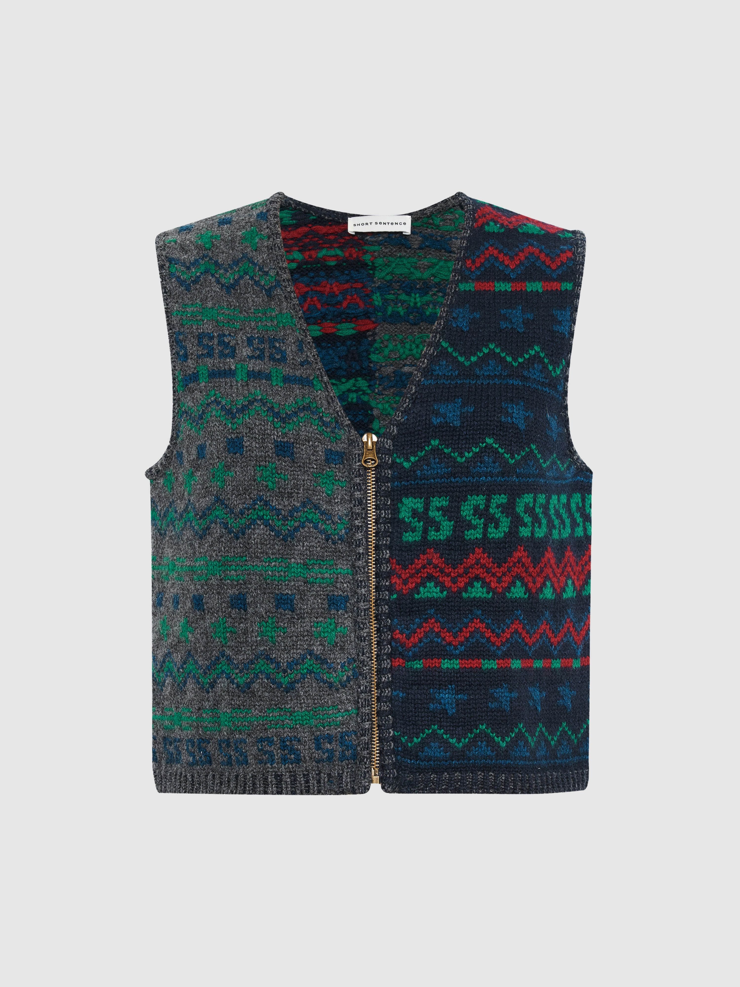 Fair Isle Short Zipper Vest - 5