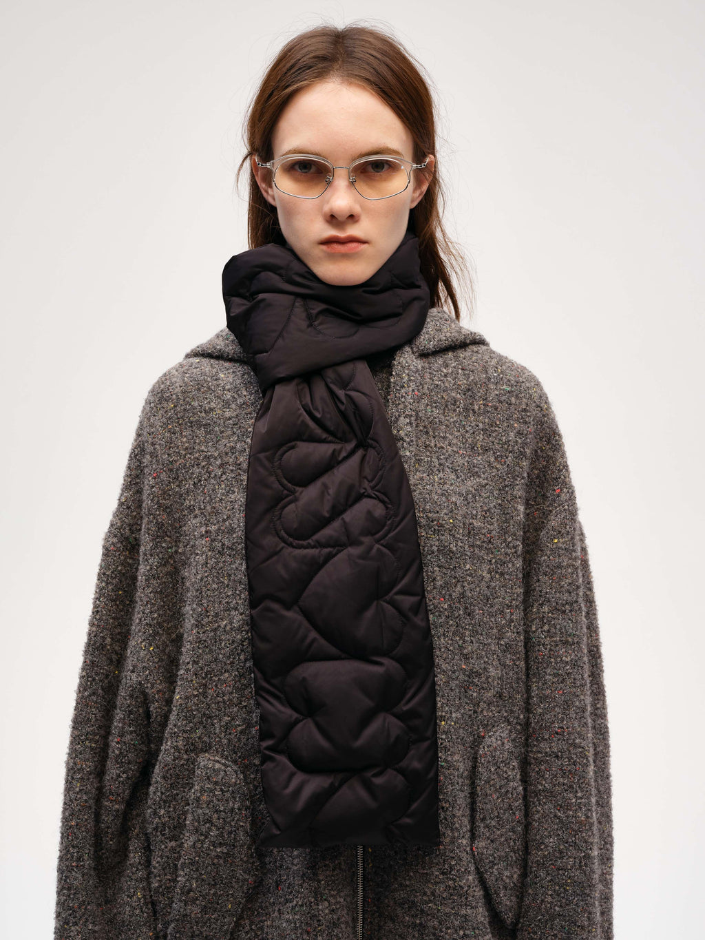 Oversized Tweed Hooded Heather Jacket - 6