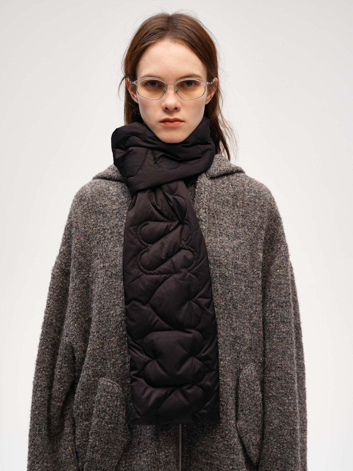 Oversized Tweed Hooded Heather Jacket - 6