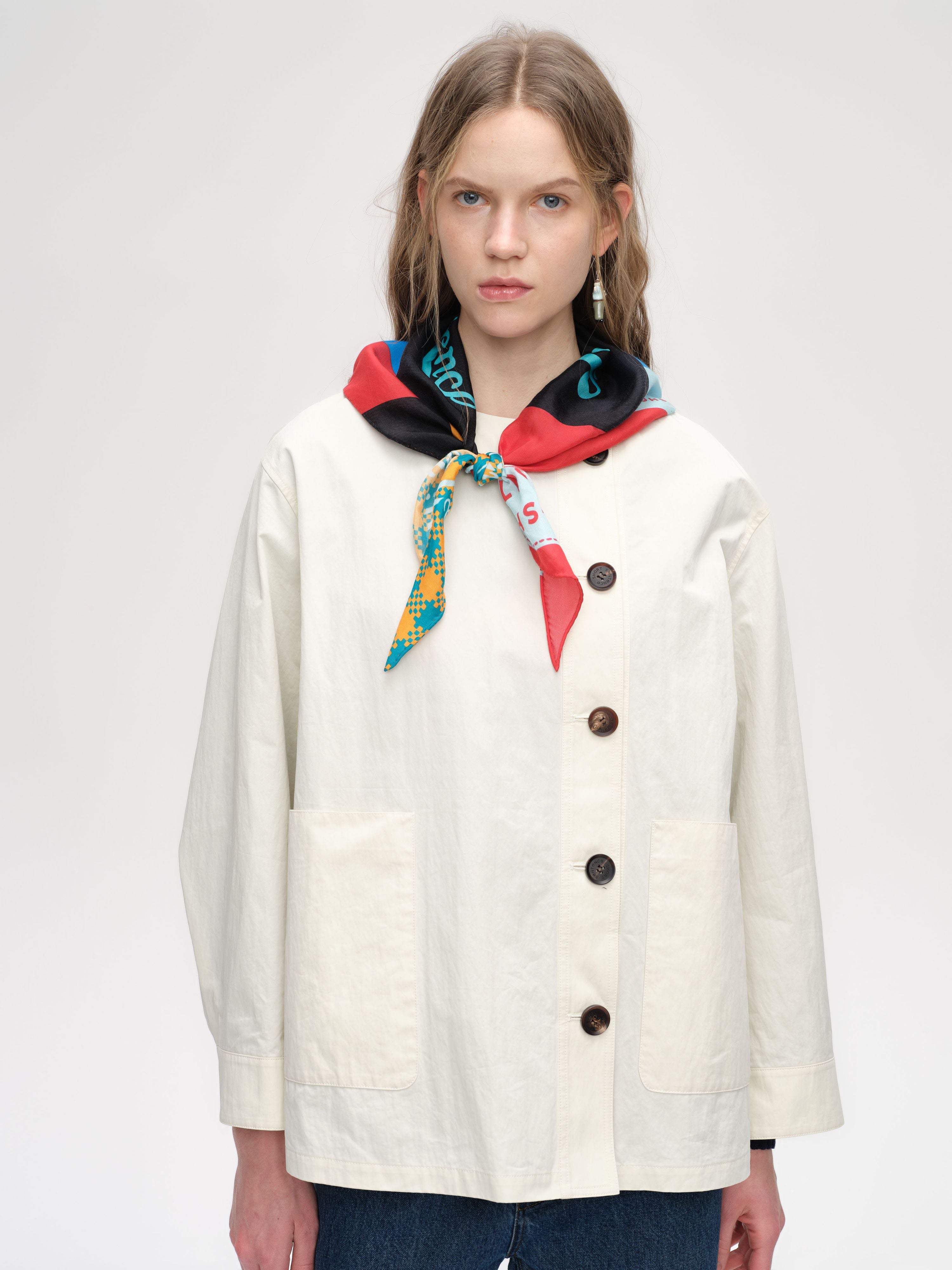 Scarf Collar Cropped Trench Coat - 1
