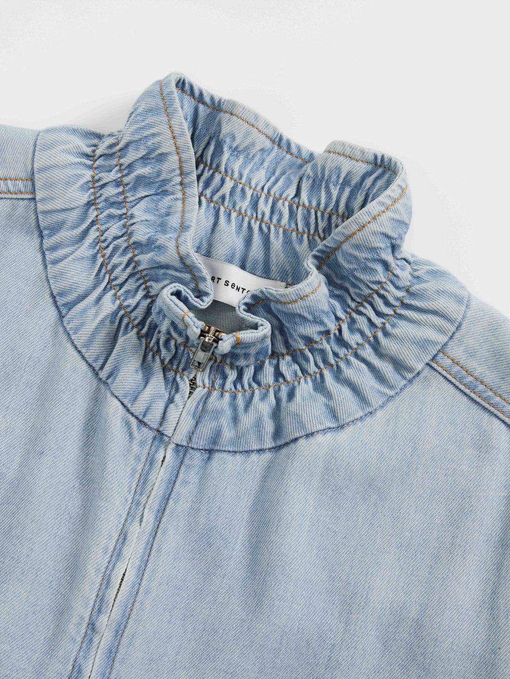 Ruffled Collar Tencel Denim Jacket - 5