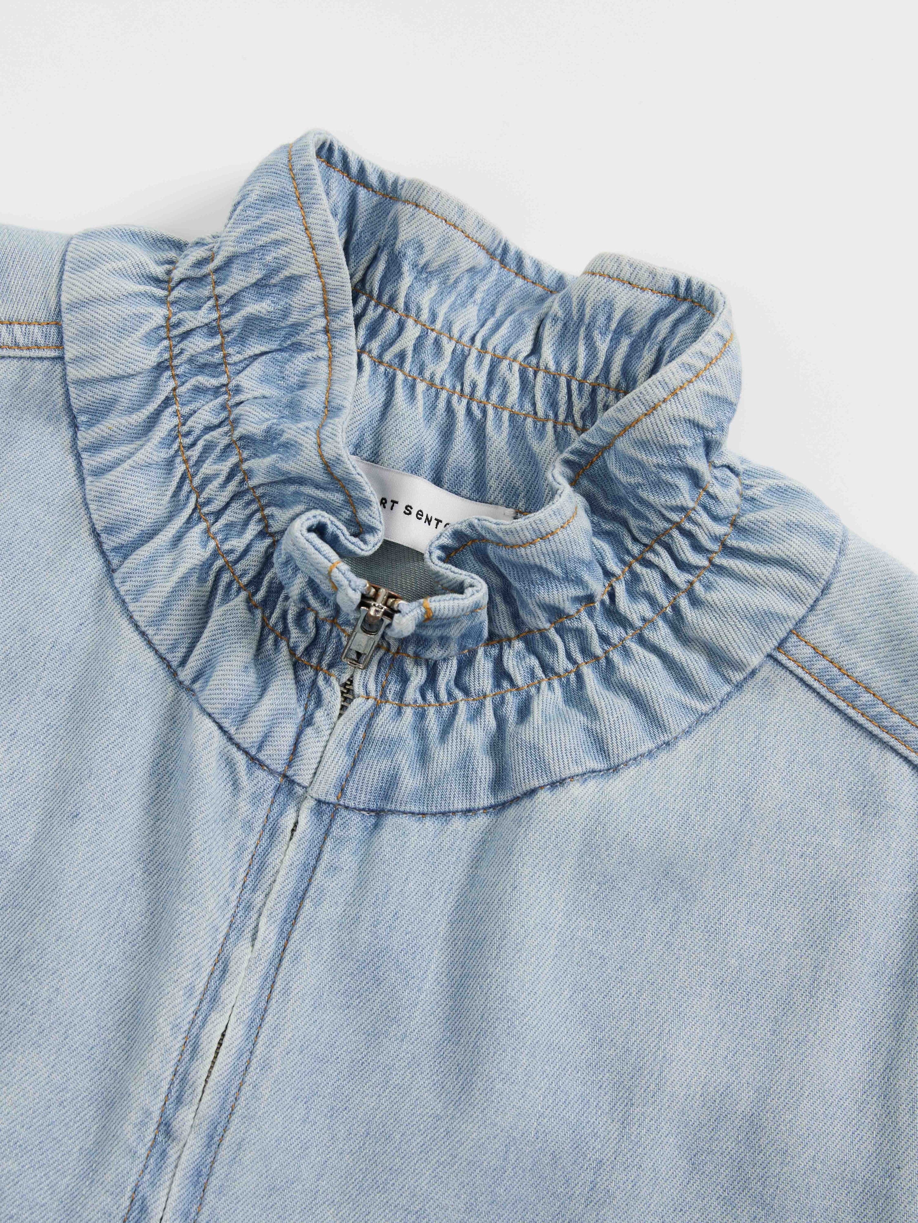 Ruffled Collar Tencel Denim Jacket - 5