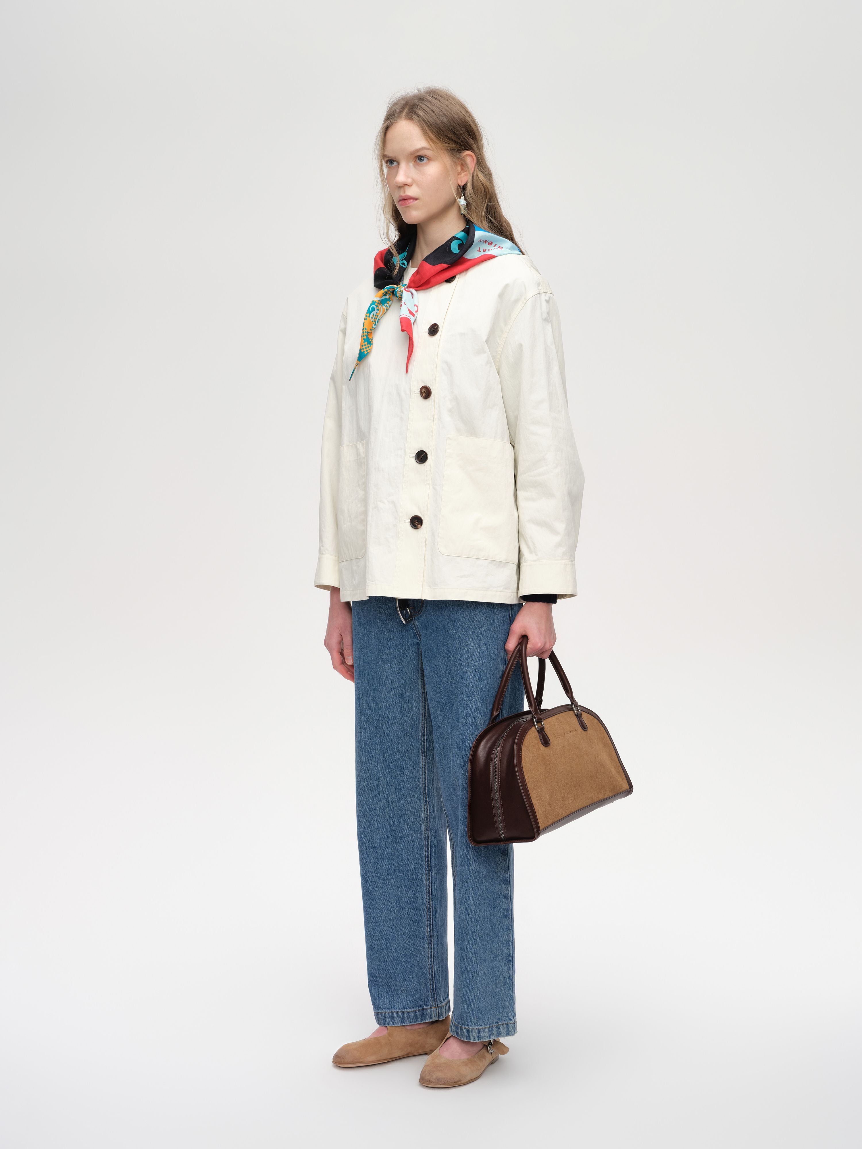 Scarf Collar Cropped Trench Coat - 3