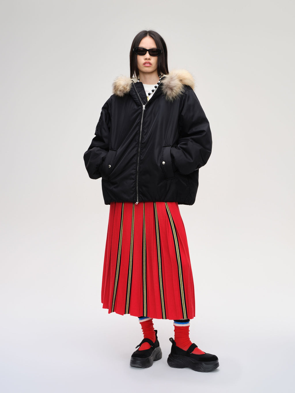 Striped Pleated Knit Skirt - 2