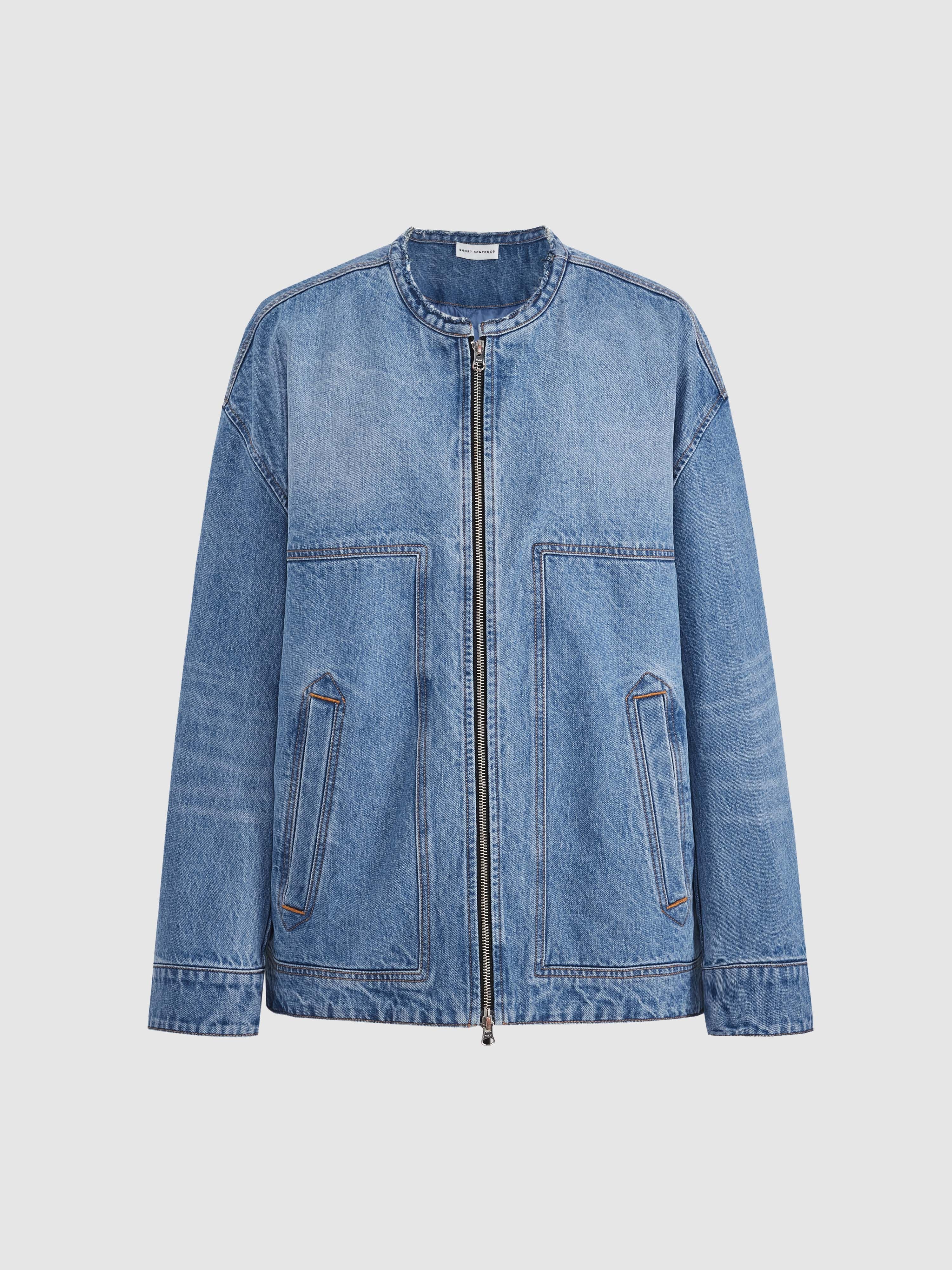 Oversized denim quilted cotton jacket - 10