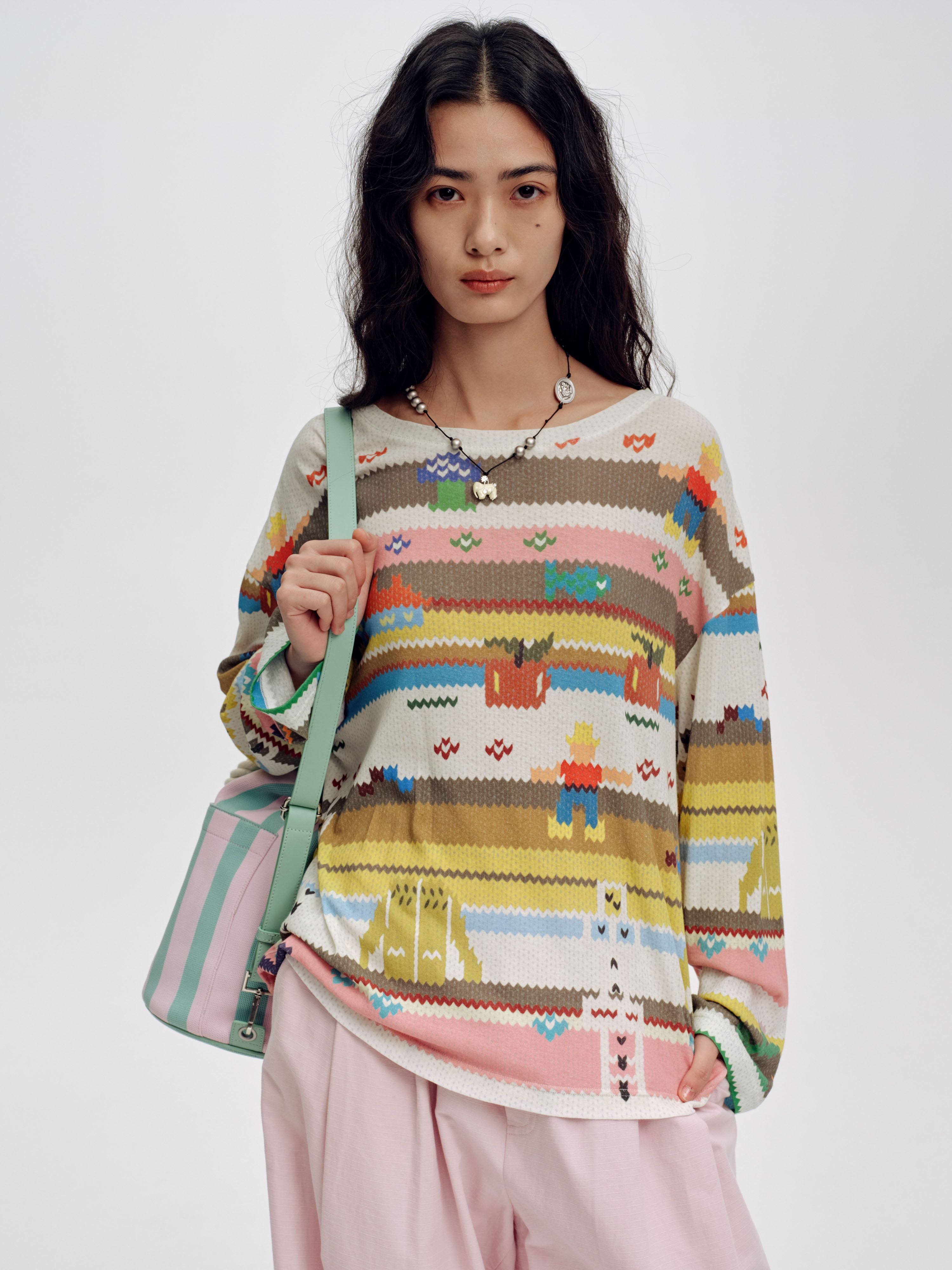 Faux Sweater Print Long Sleeve T-Shirt - 1