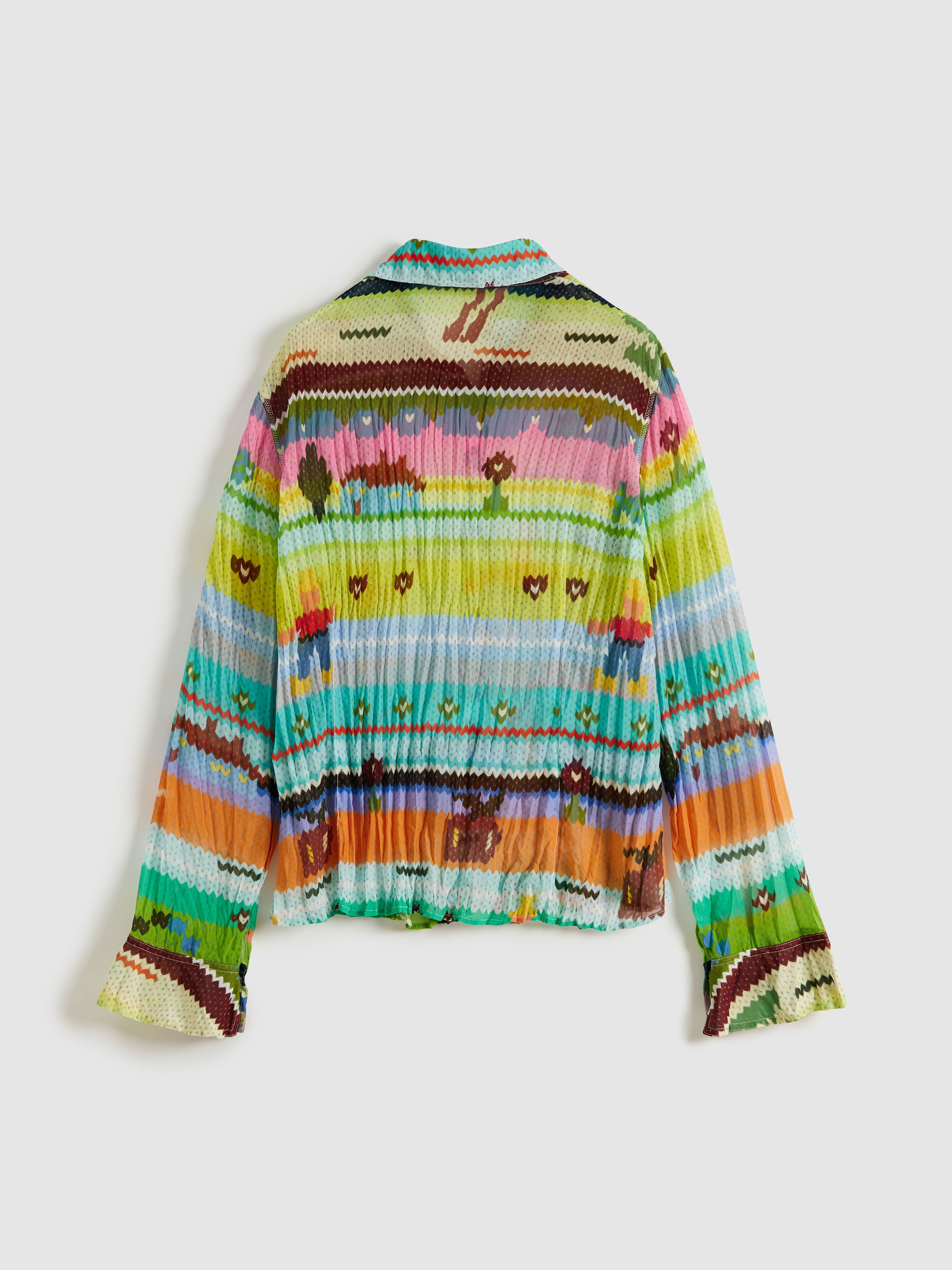 Pleated Chiffon Printed Blouse - 8