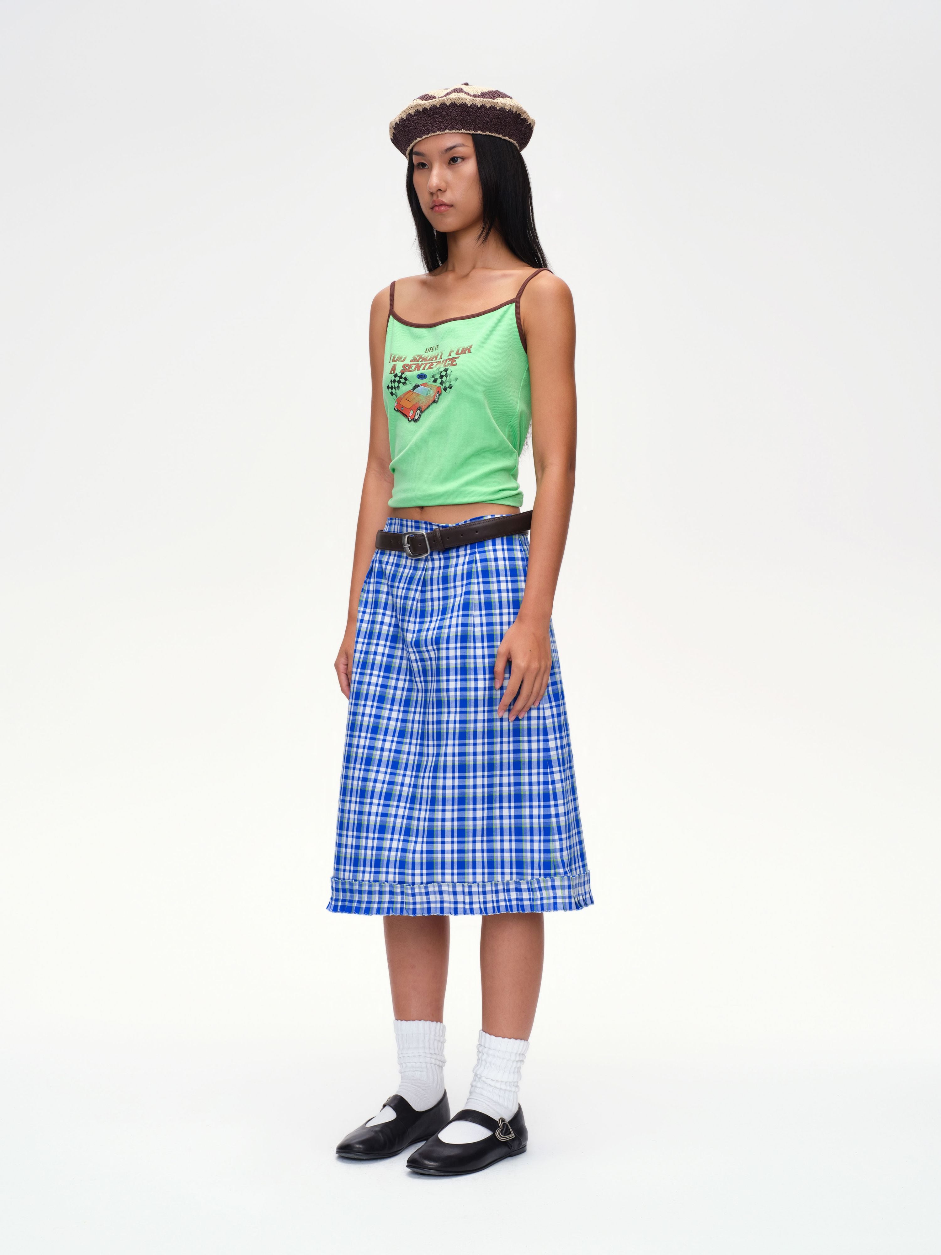 Ruffled Hem Plaid Skirt - 3