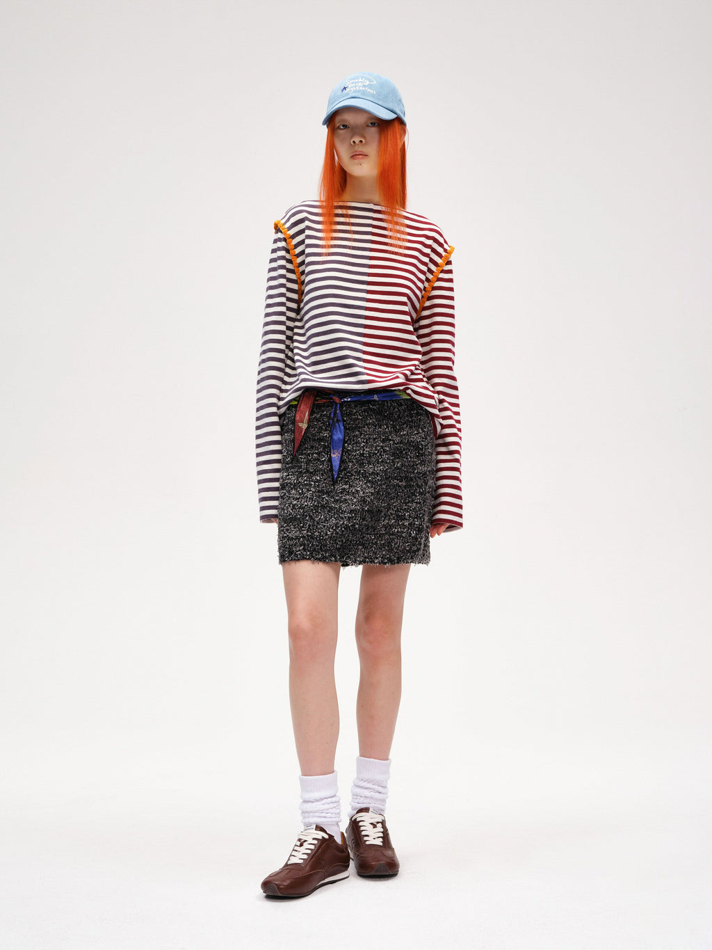 Color Block Striped Shell Embroidered T-shirt - 2