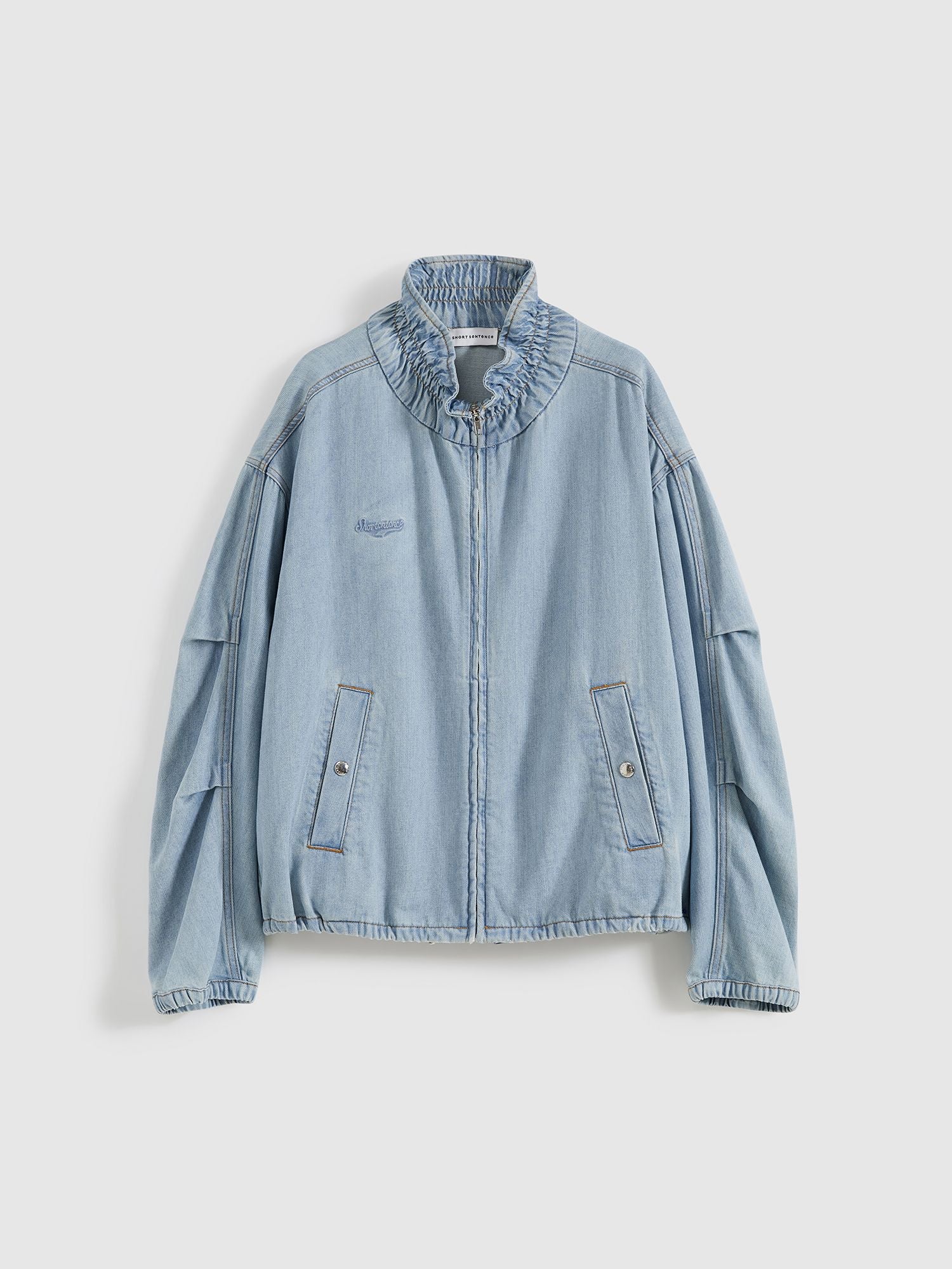 Ruffled Collar Tencel Denim Jacket - 10