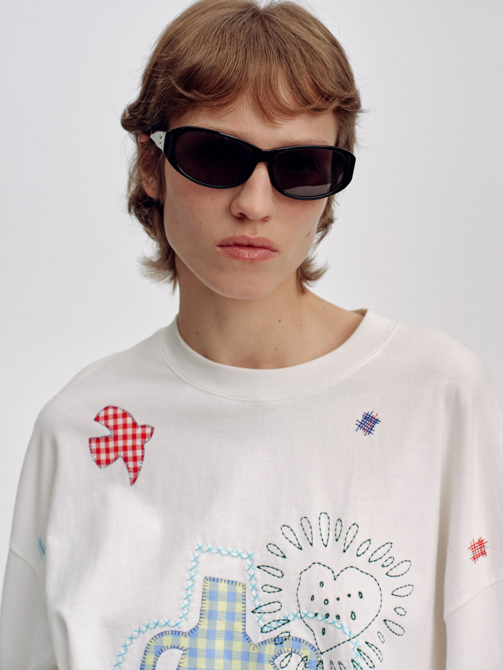 Appliqué Loose Long Sleeve T-Shirt - 7