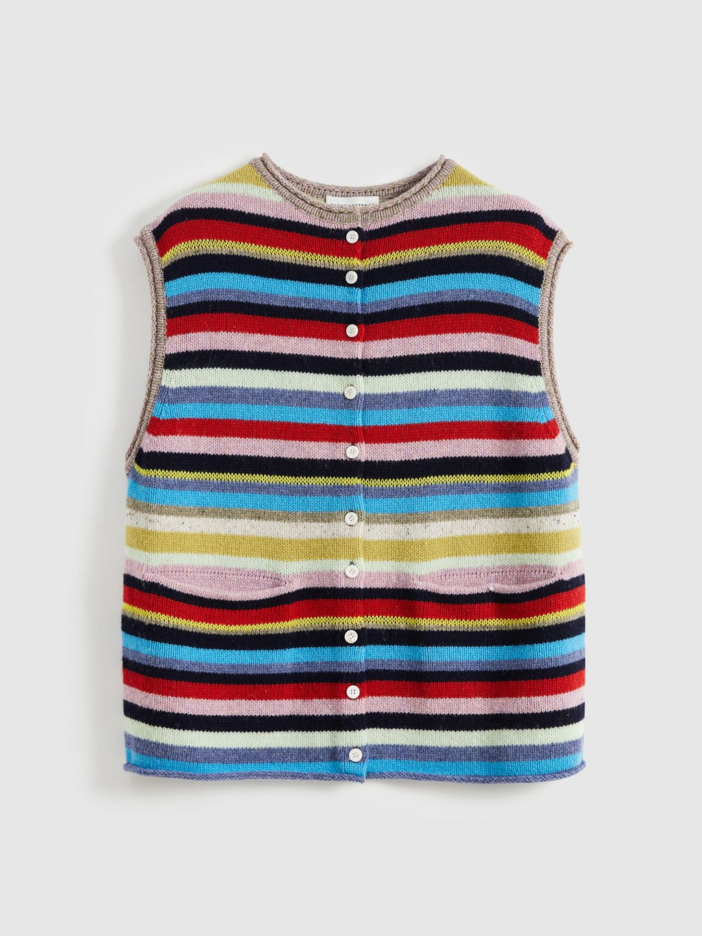 Striped Multi-Button Knit Vest - 7