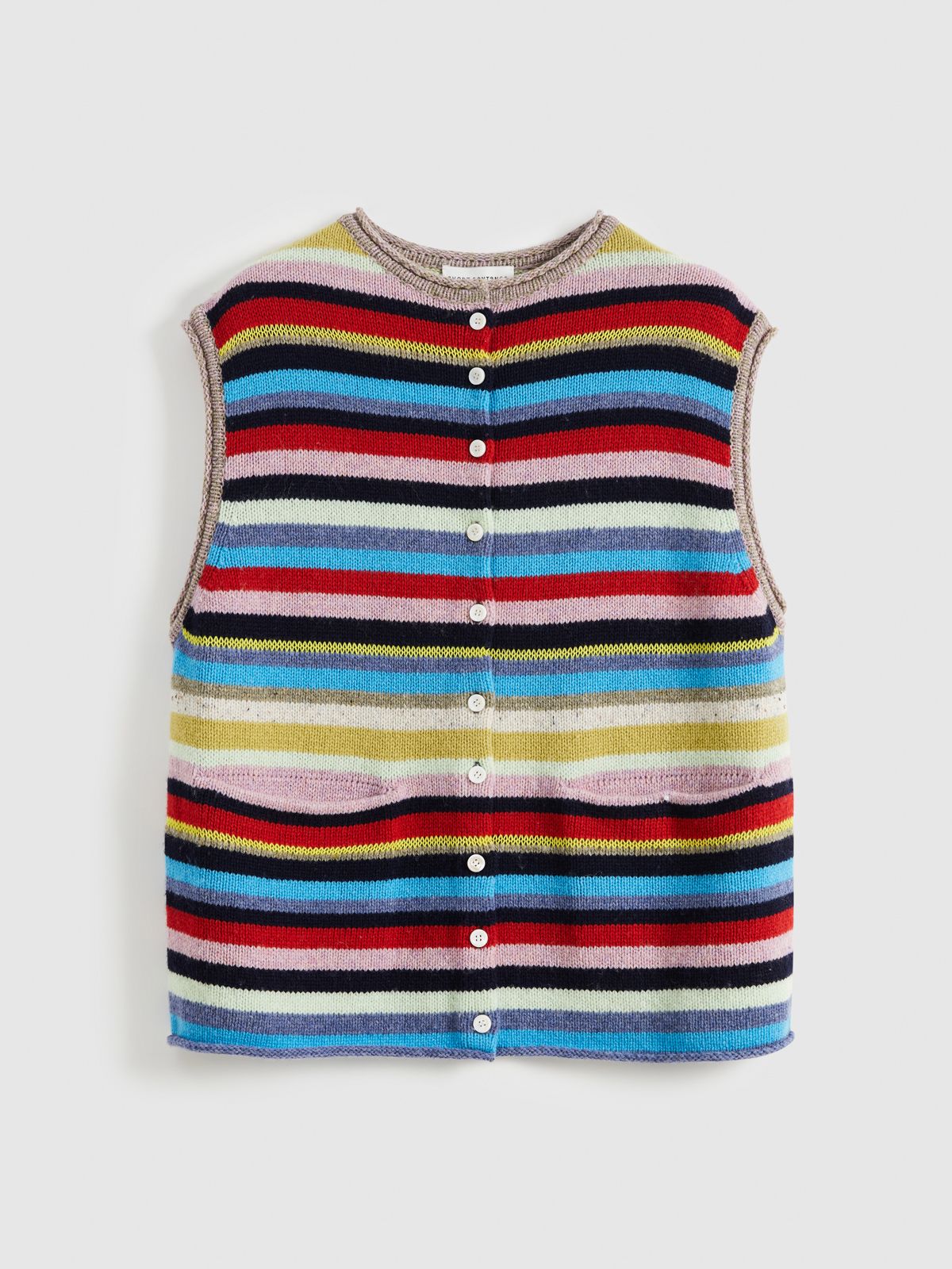 Striped Multi-Button Knit Vest - 7