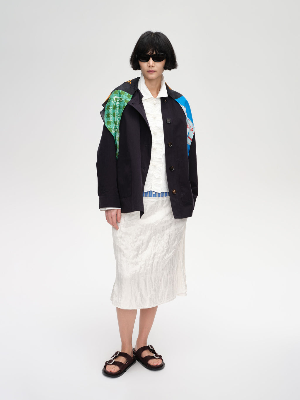 Scarf Collar Cropped Trench Coat - 2