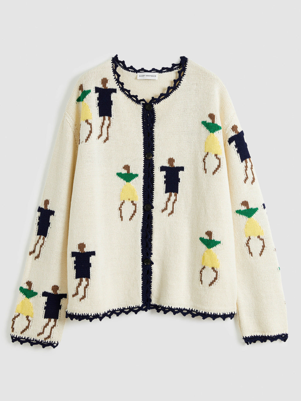 Loose Jacquard Crew Neck Cardigan - 5